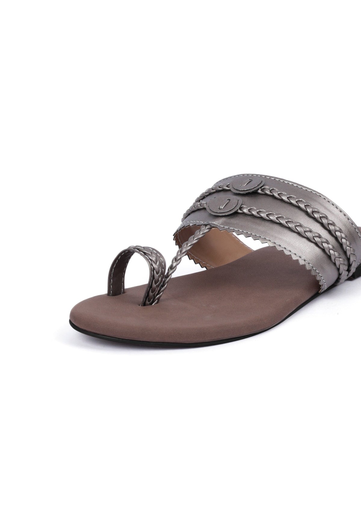 Silver and Brown Cruelty-Free Leather Kolhapuri Chappals サイズ EU41