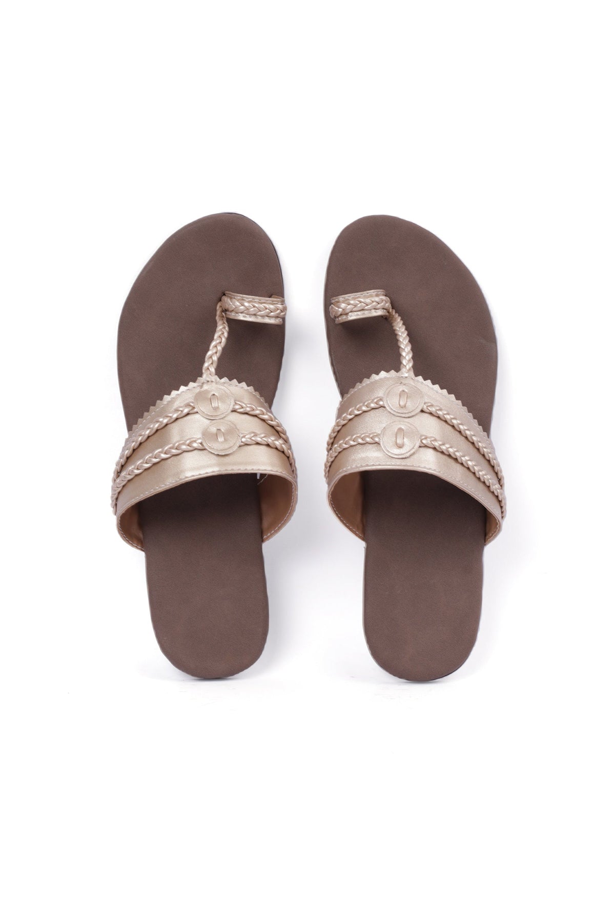 Golden and Brown Cruelty Free Leather Inspired Kolhapuri サイズ EU40