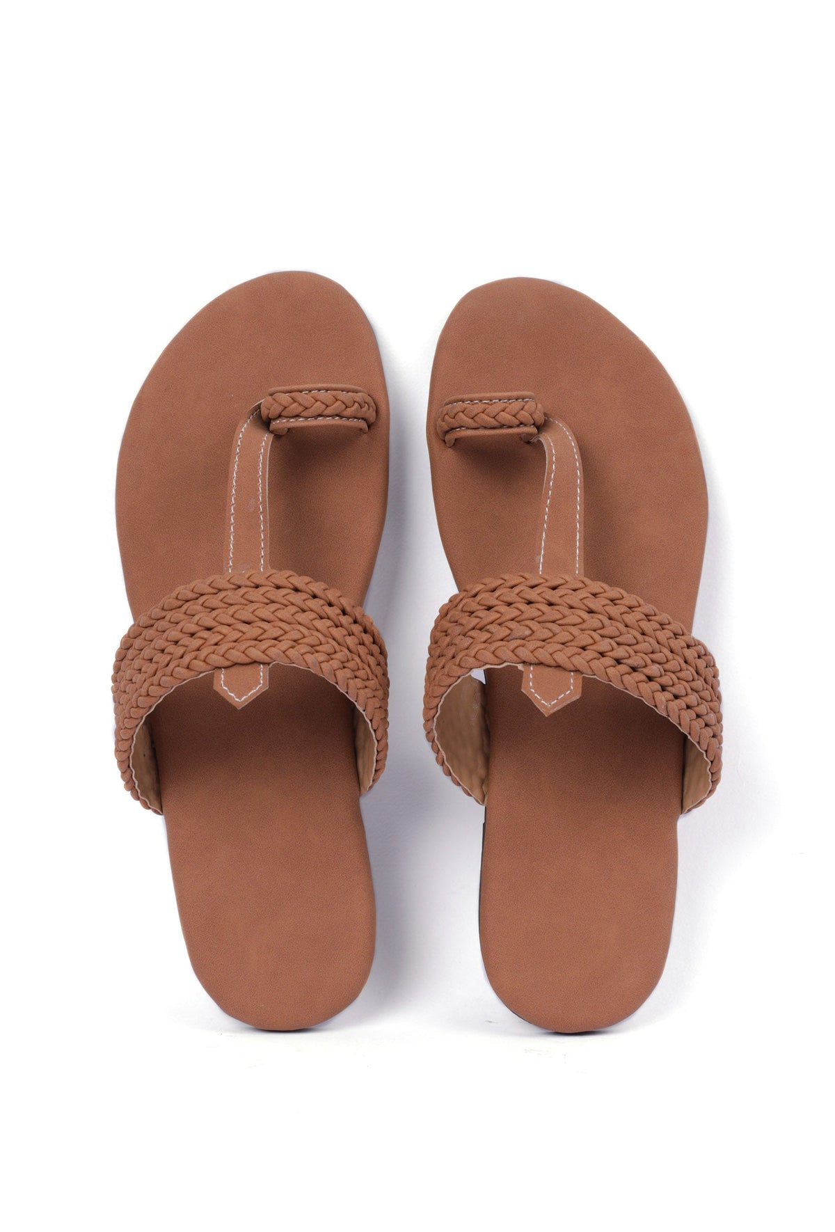 Tan Brown Cruelty Free Leather Inspired Kolhapuri with Multiple Braidings サイズ EU38