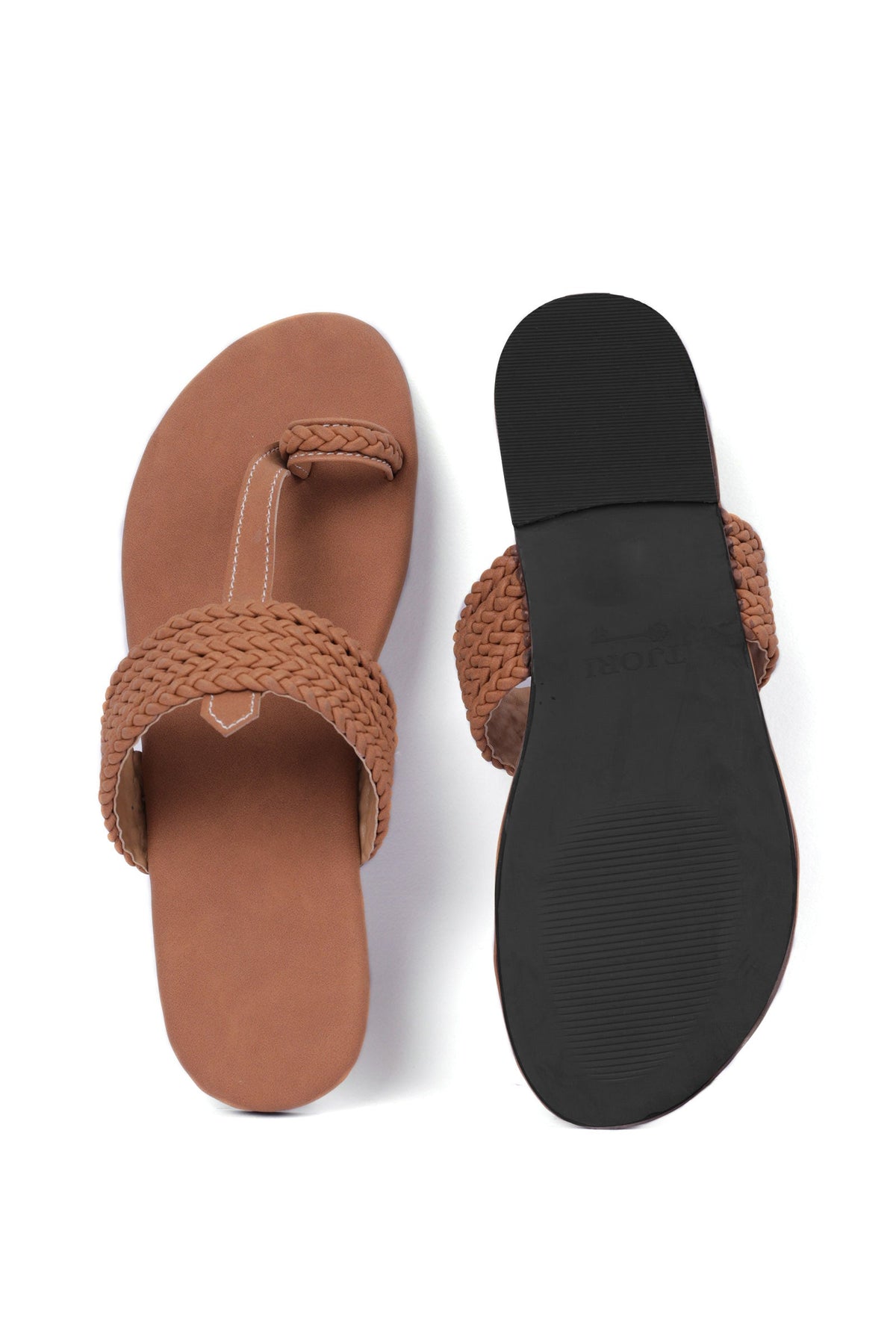 Tan Brown Cruelty Free Leather Inspired Kolhapuri with Multiple Braidings サイズ EU36