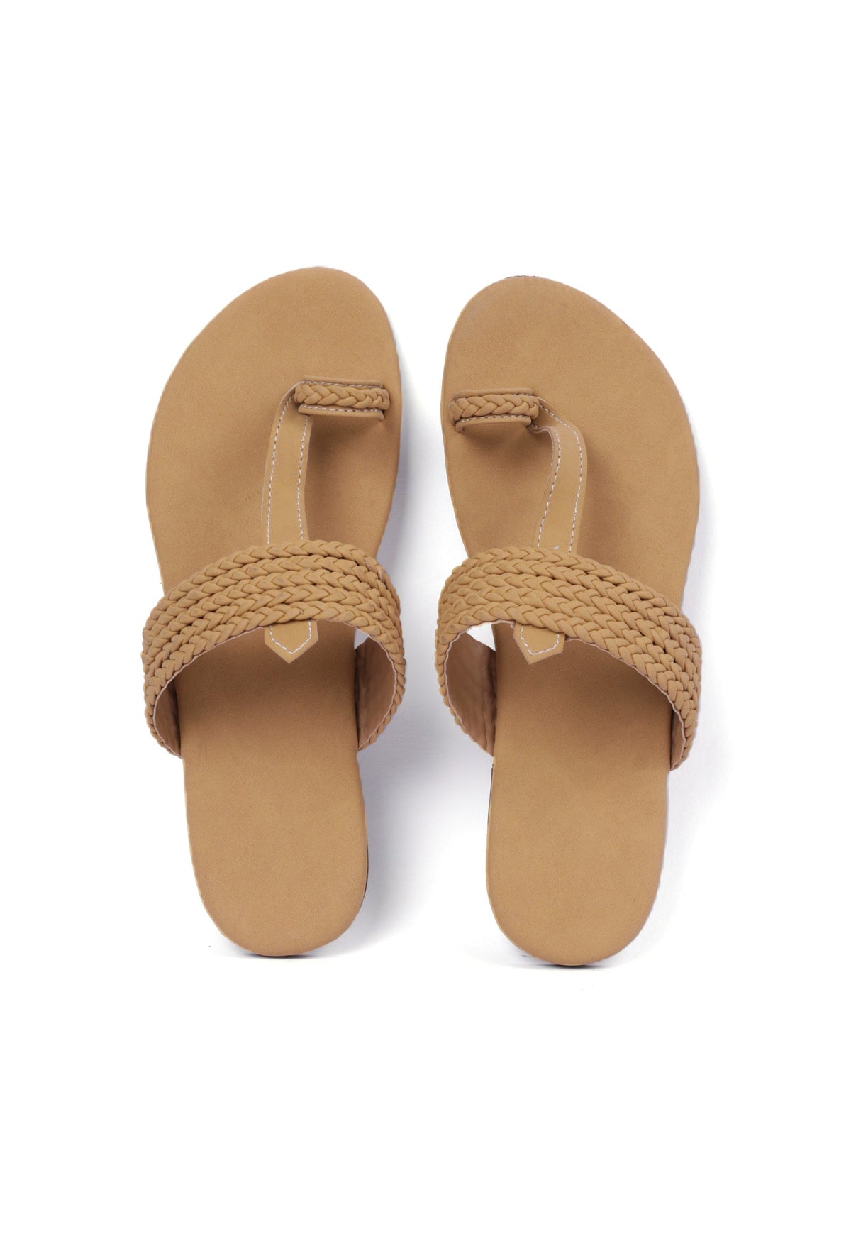 Camel Brown Cruelty Free Leather Inspired Kolhapuri with Multiple Braidings サイズ EU37