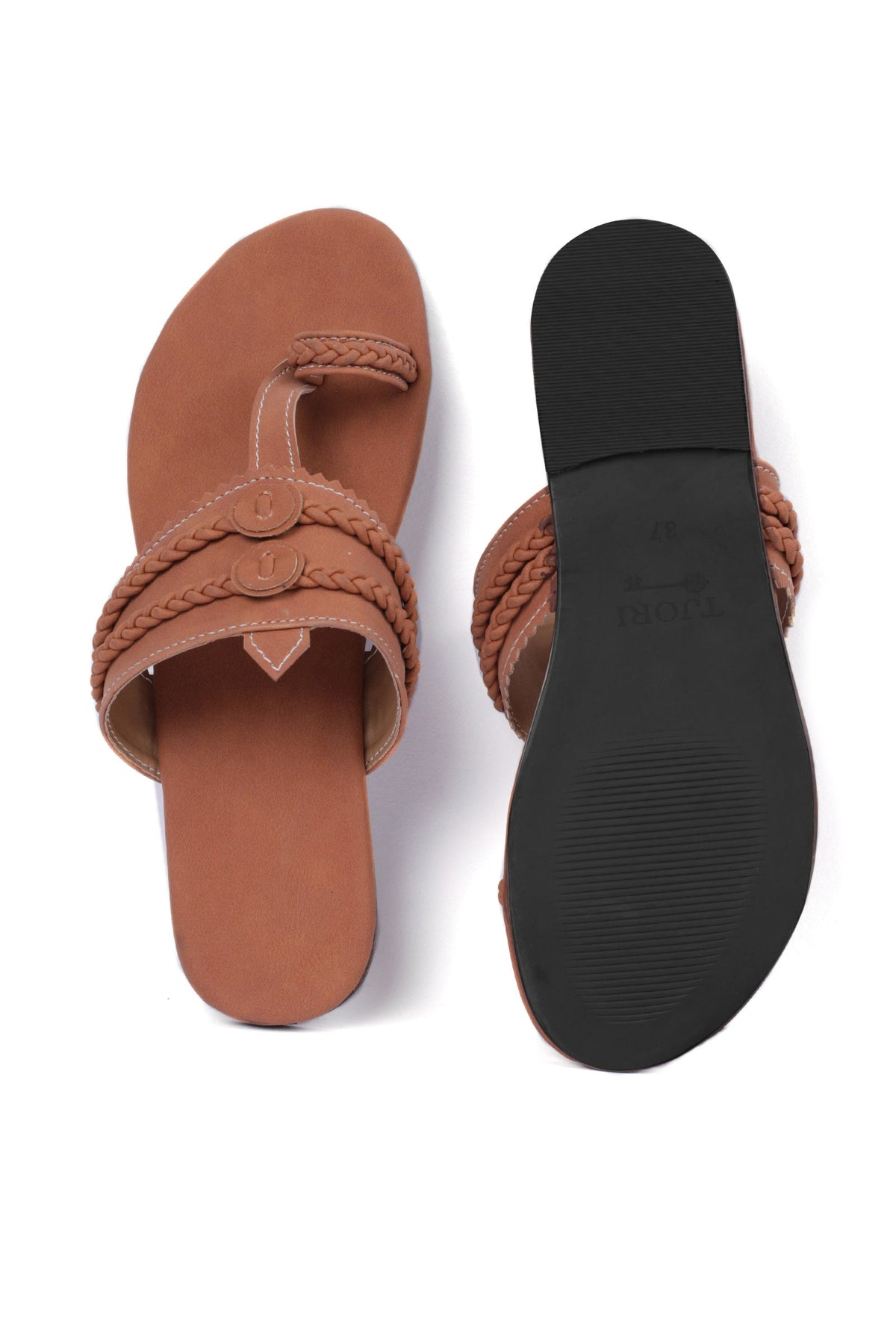 Tan Brown Cruelty Free Leather Inspired Kolhapuri サイズ EU38