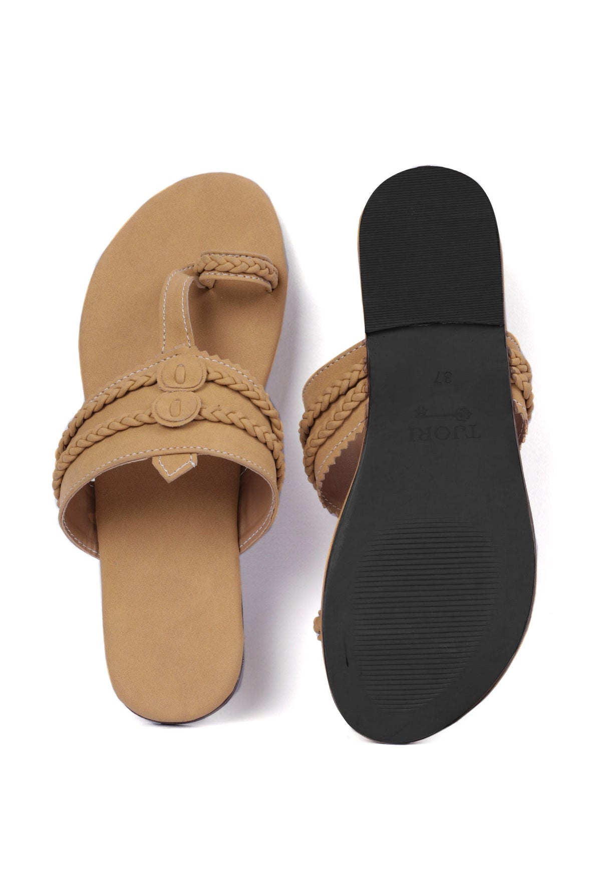 Camel Brown Cruelty Free Leather Inspired Kolhapuri サイズ EU36