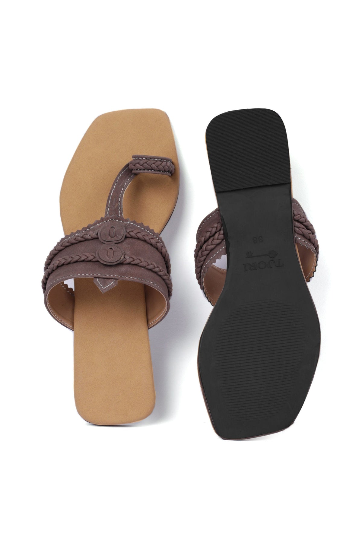 Brown Cruelty Free Leather Inspired Kolhapuri サイズ EU39