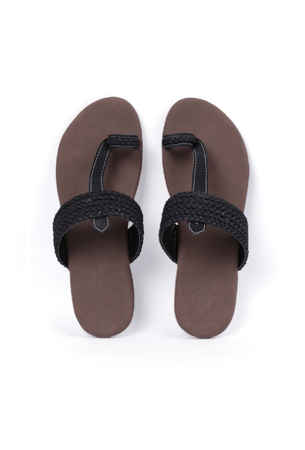 Brown and Black Cruelty Free Leather Inspired Kolhapuri with Multiple Braidings サイズ EU42