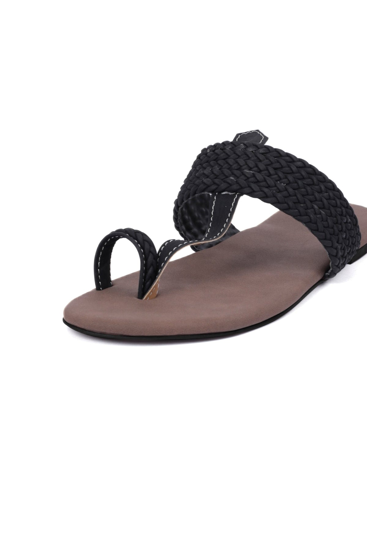 Brown and Black Cruelty Free Leather Inspired Kolhapuri with Multiple Braidings サイズ EU38