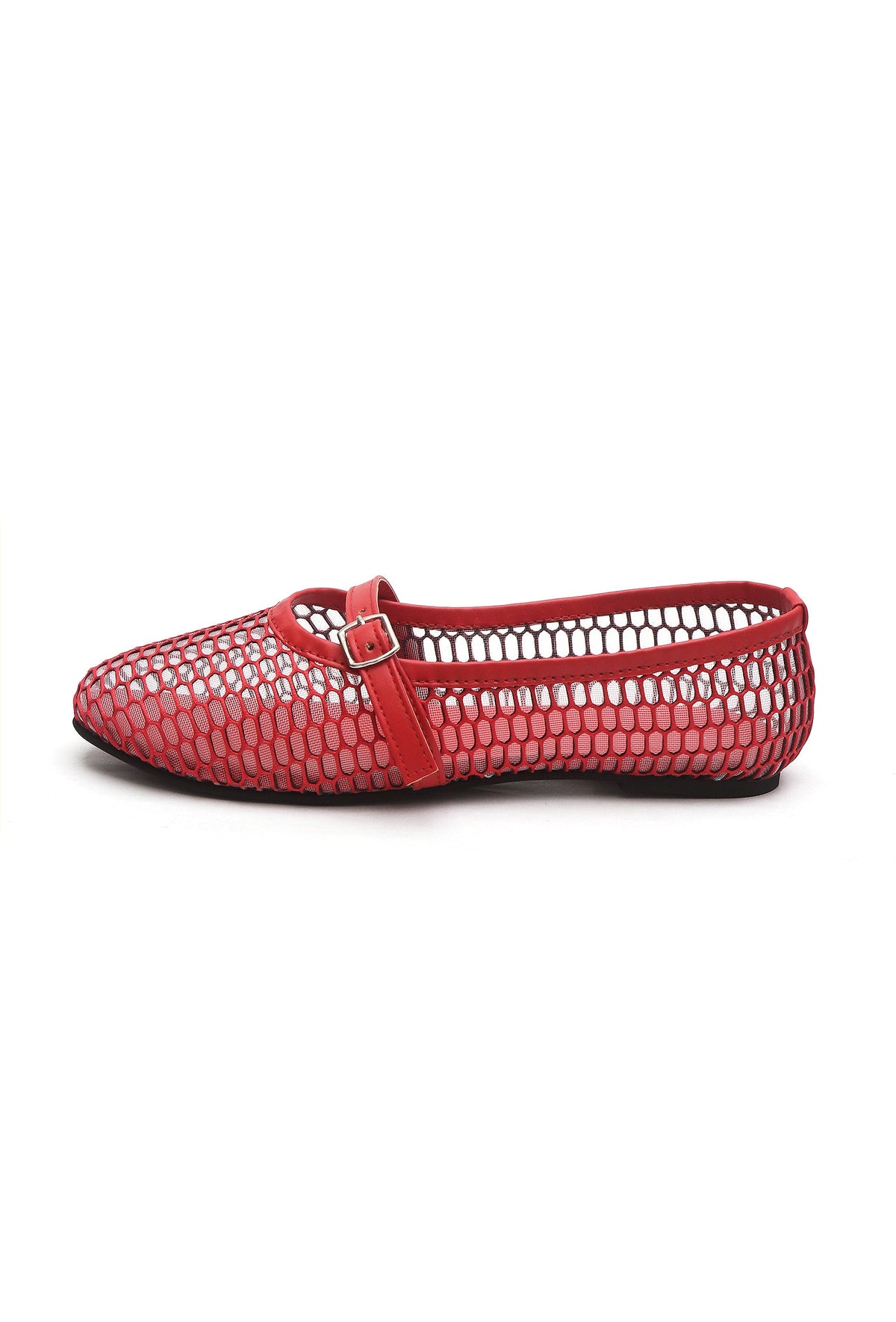 Red Scarlet Mesh Mary Jane Flats with an Adjustable Buckle サイズ EU40