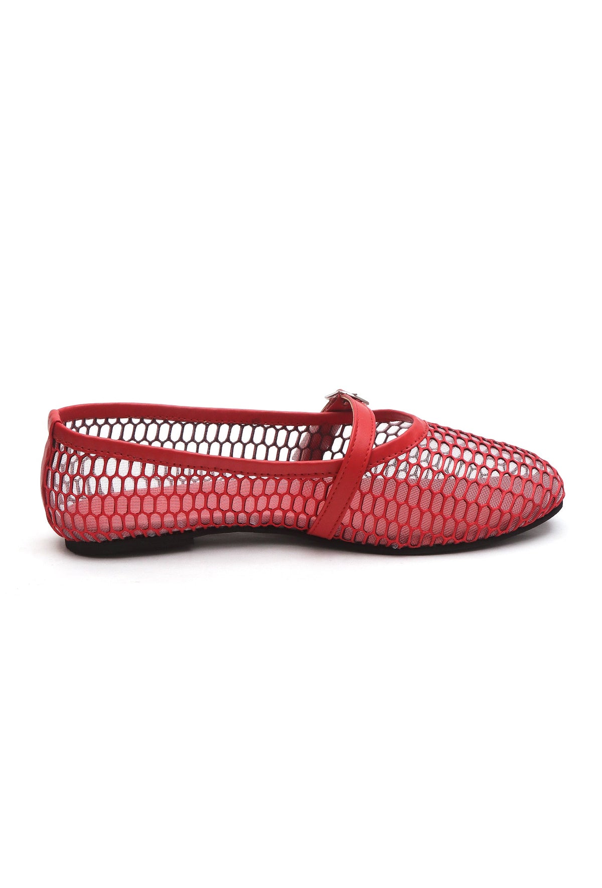 Red Scarlet Mesh Mary Jane Flats with an Adjustable Buckle サイズ EU40