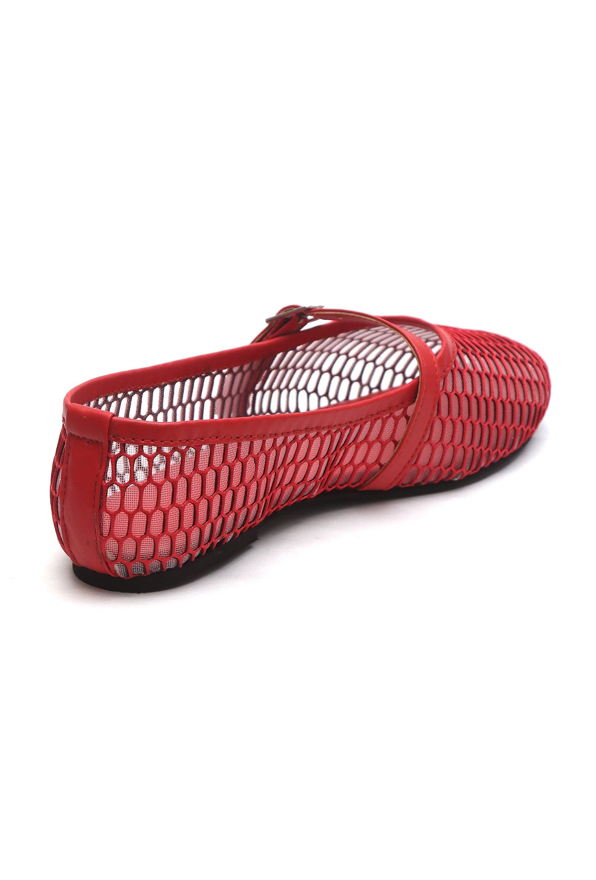 Red Scarlet Mesh Mary Jane Flats with an Adjustable Buckle サイズ EU42