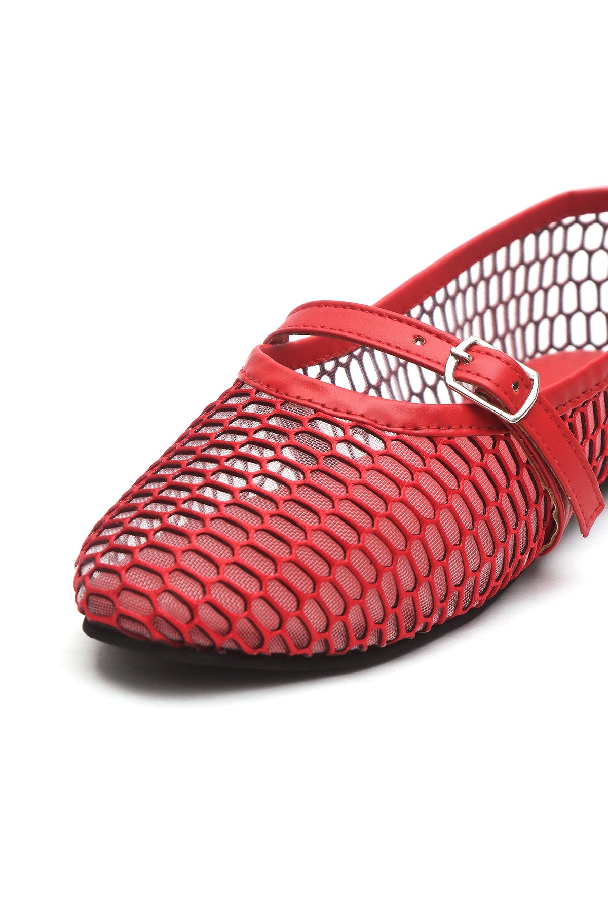 Red Scarlet Mesh Mary Jane Flats with an Adjustable Buckle サイズ EU37