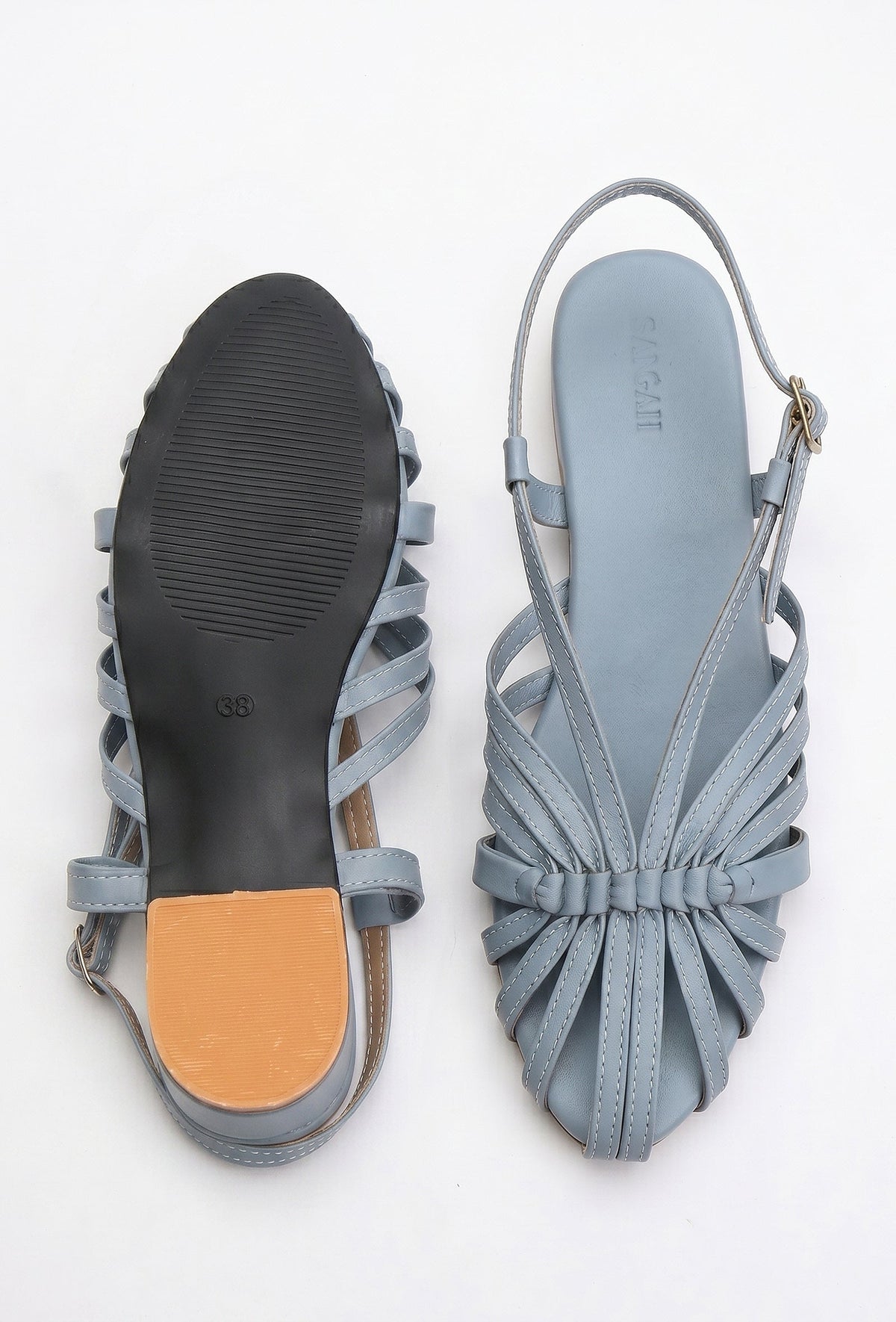 Blue Multi-Strap Knotted Slingback Flat Sandals サイズ EU38