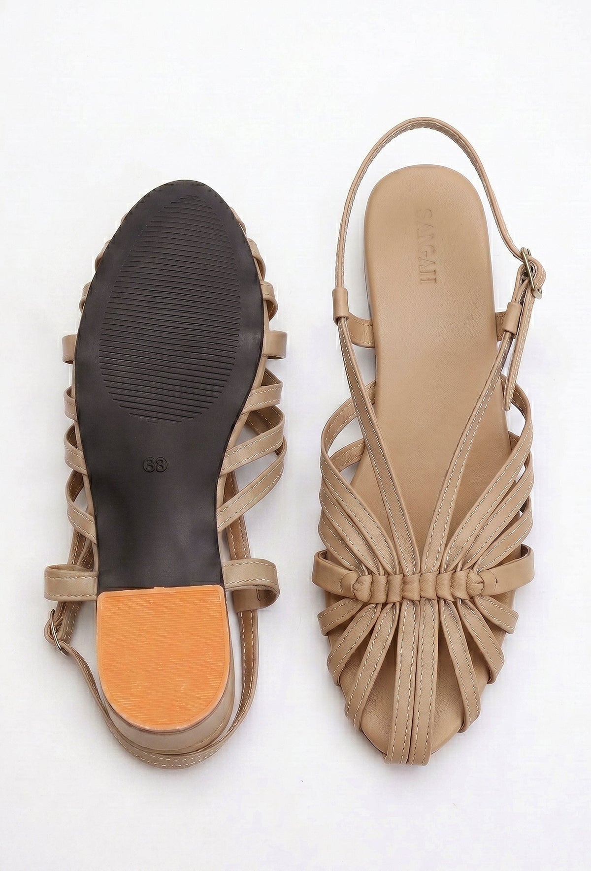 Camel Multi-Strap Knotted Slingback Flat Sandals サイズ EU39
