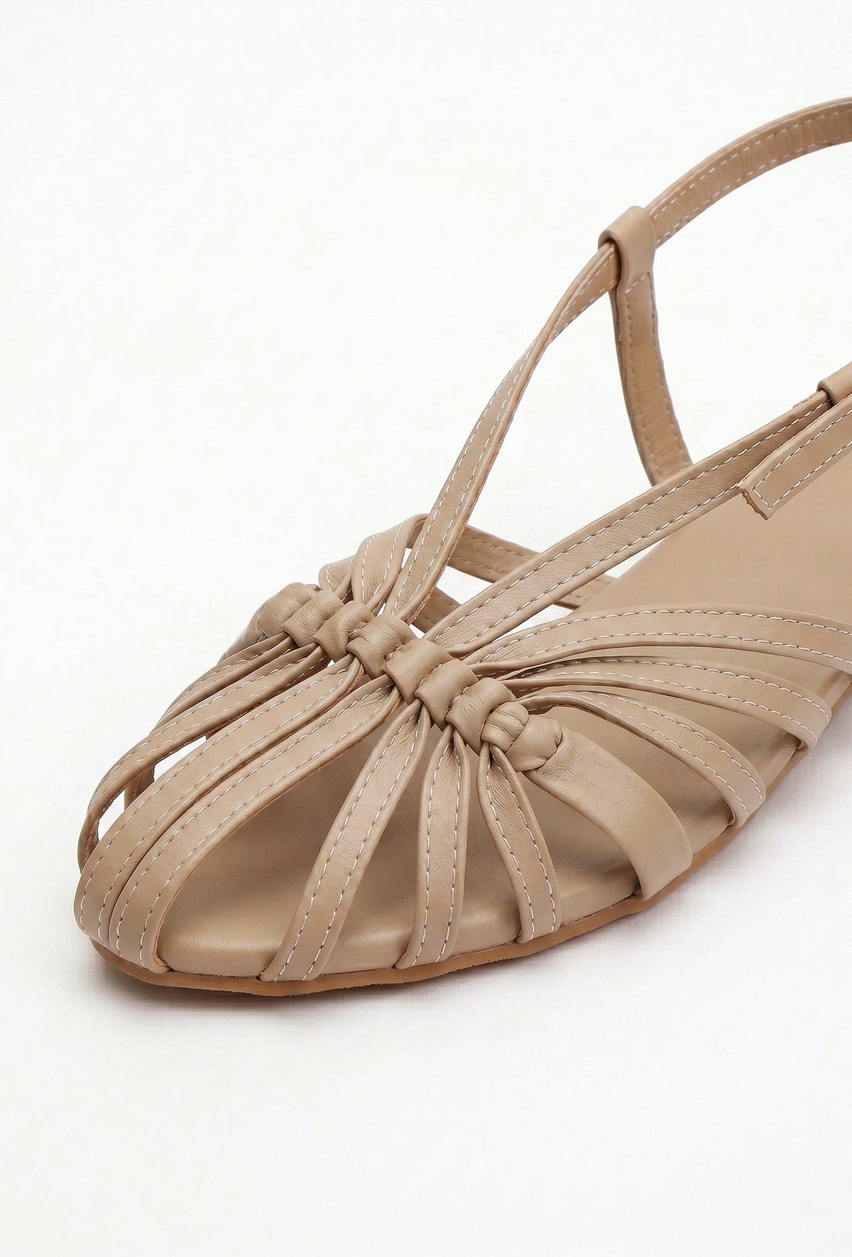 Camel Multi-Strap Knotted Slingback Flat Sandals サイズ EU36