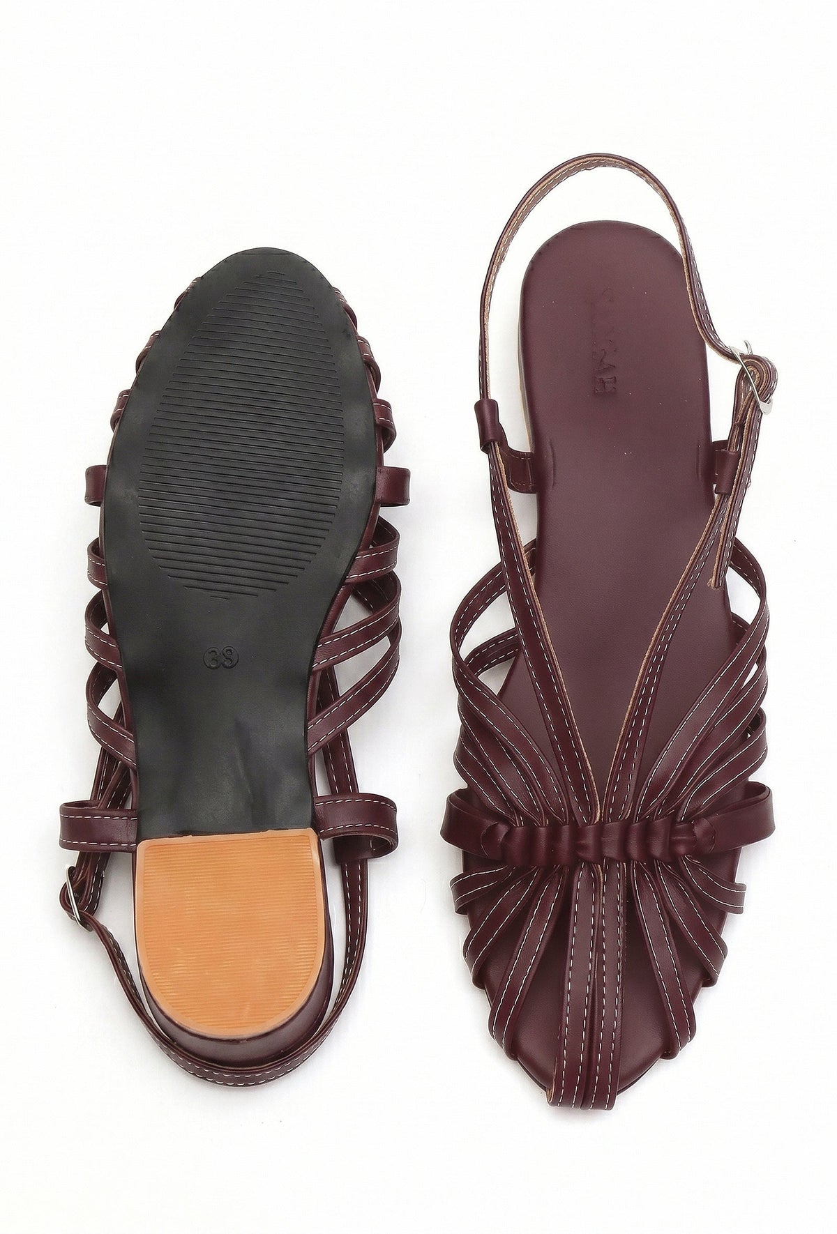 Coral Multi-Strap Knotted Slingback Flat Sandals サイズ EU39
