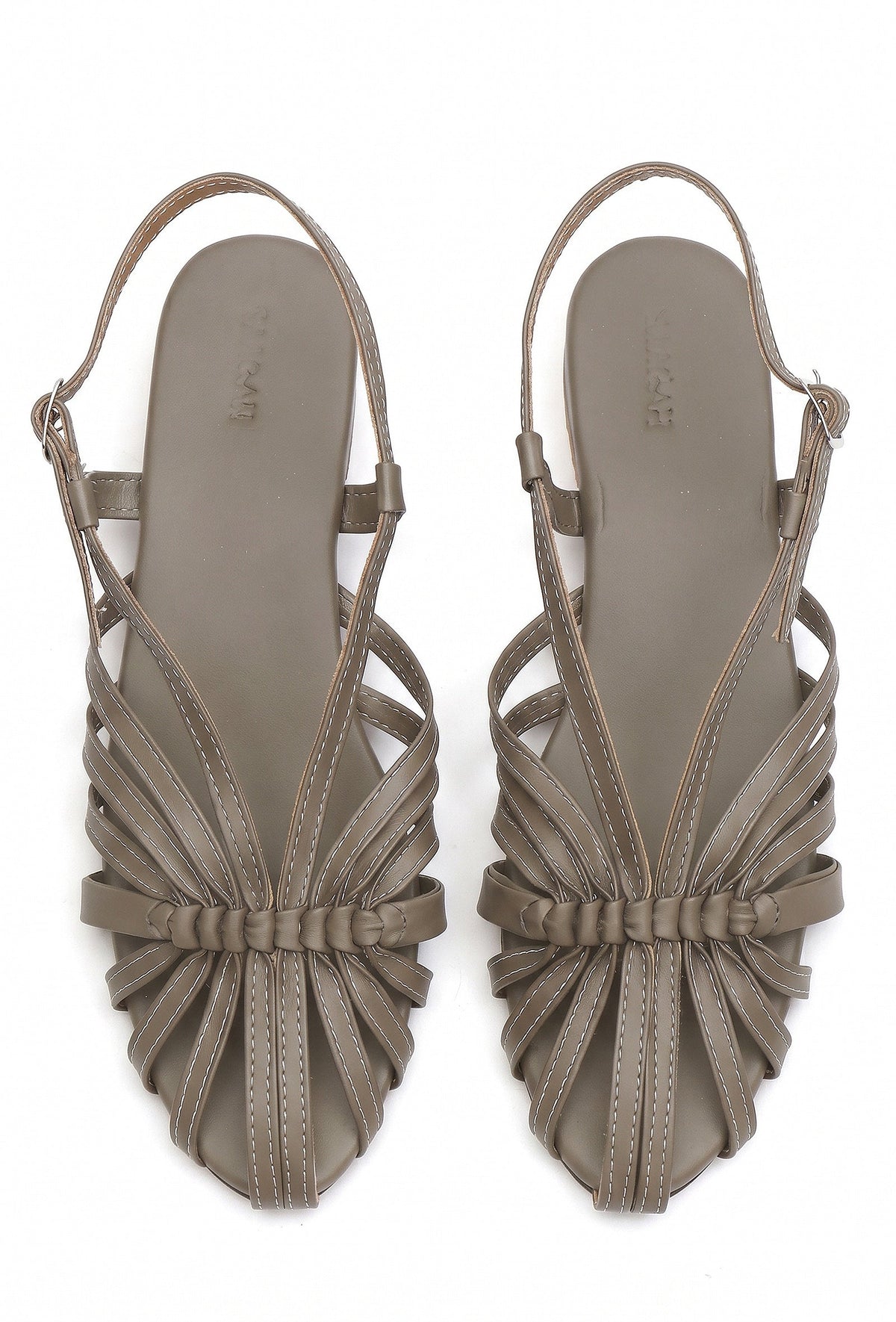 Taupe Multi-Strap Knotted Slingback Flat Sandals サイズ EU38