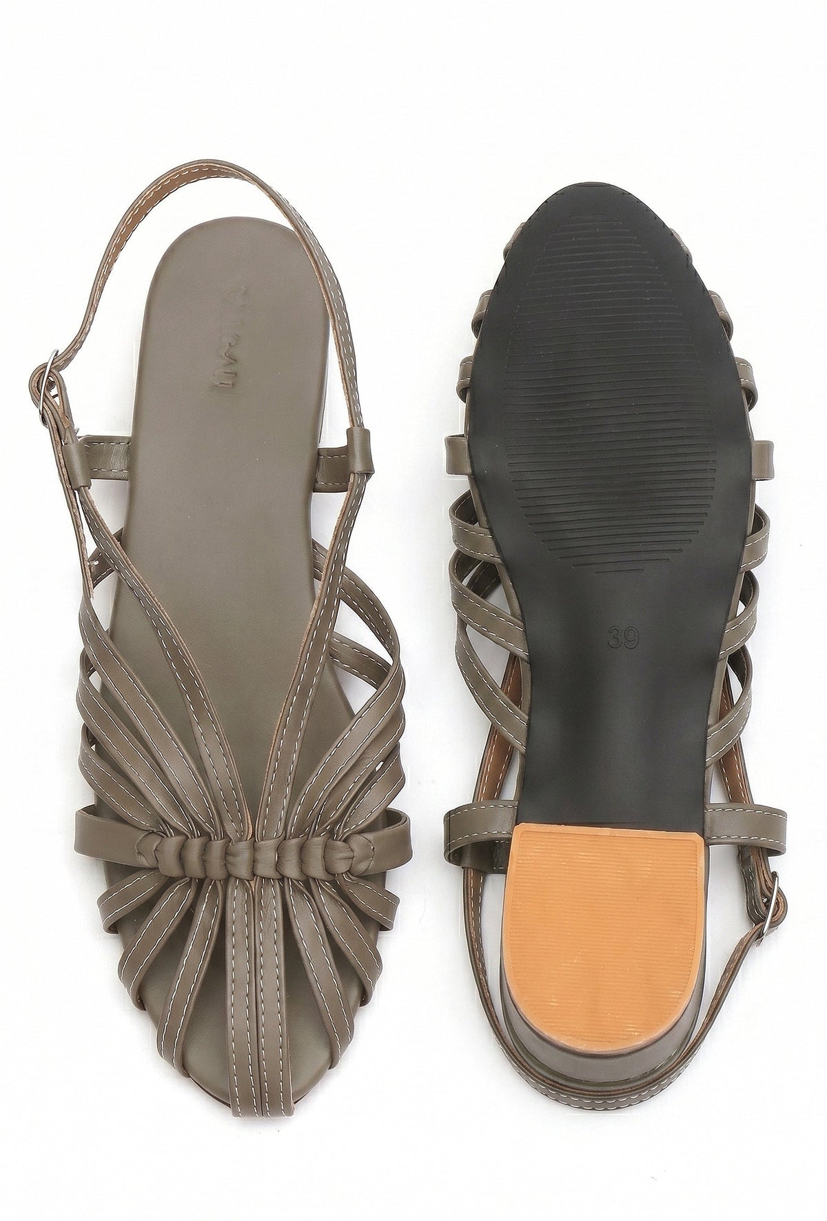 Taupe Multi-Strap Knotted Slingback Flat Sandals サイズ EU38