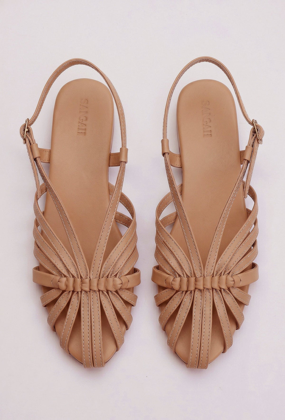 Cream Multi-Strap Knotted Slingback Flat Sandals サイズ EU38