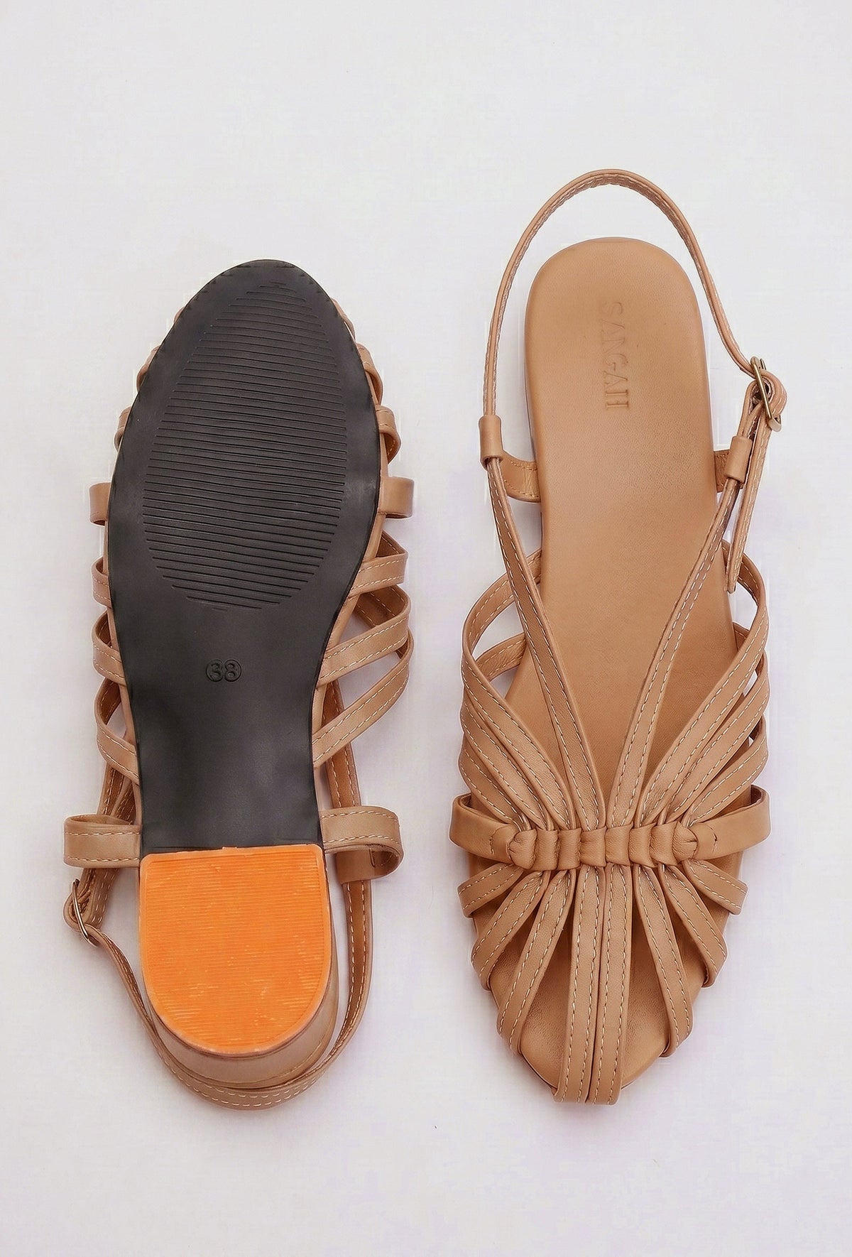 Cream Multi-Strap Knotted Slingback Flat Sandals サイズ EU38