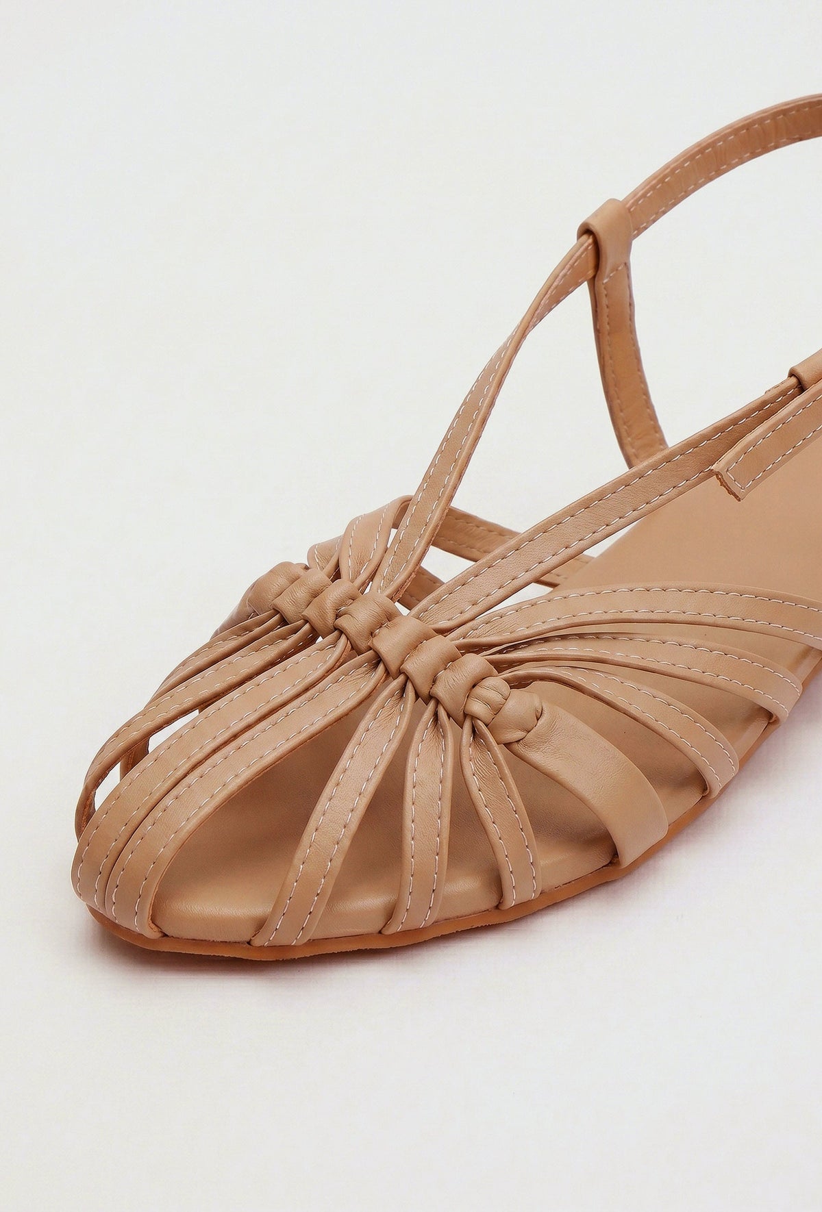 Cream Multi-Strap Knotted Slingback Flat Sandals サイズ EU37