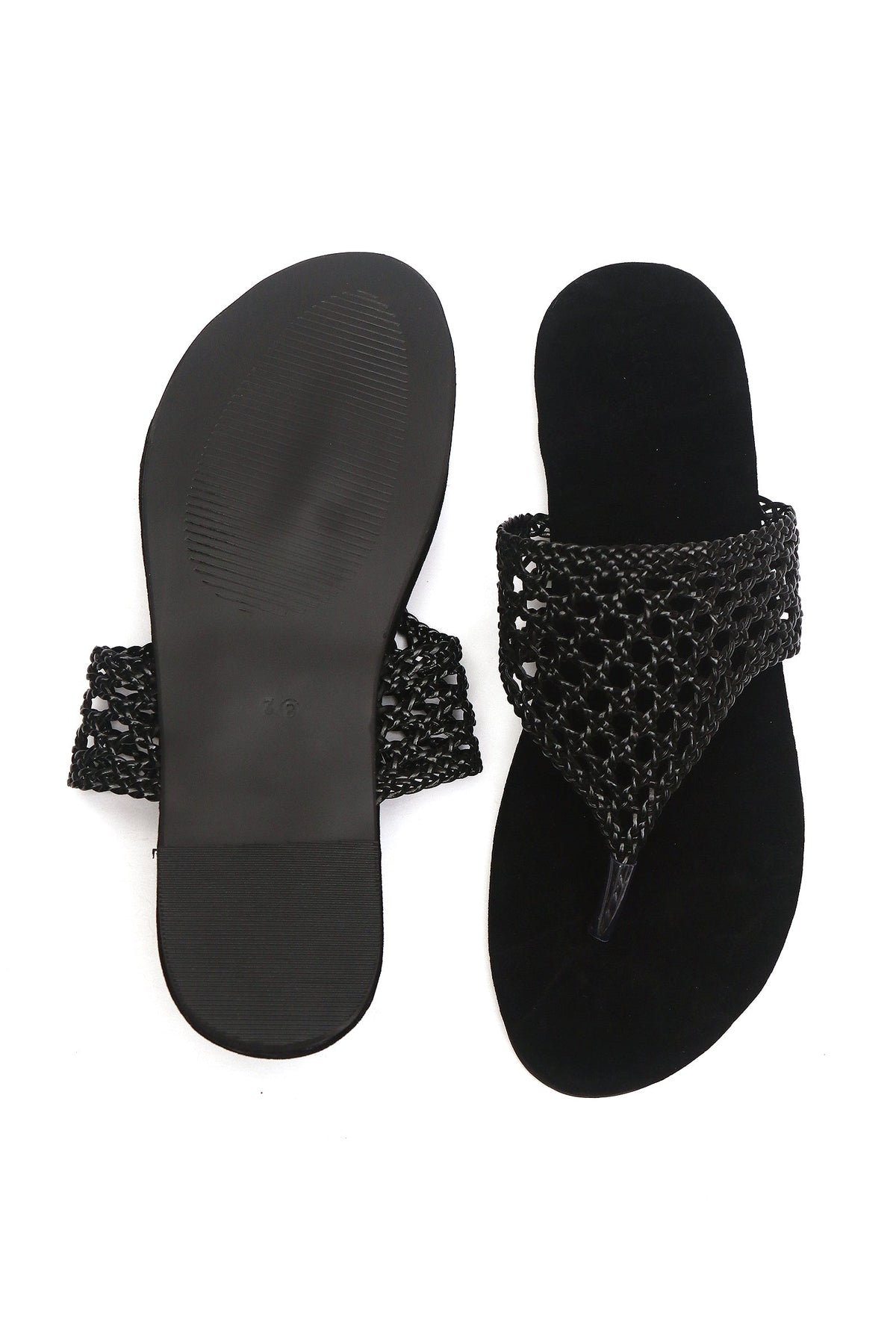 Noir Weave Thong Flat Sandals サイズ EU39