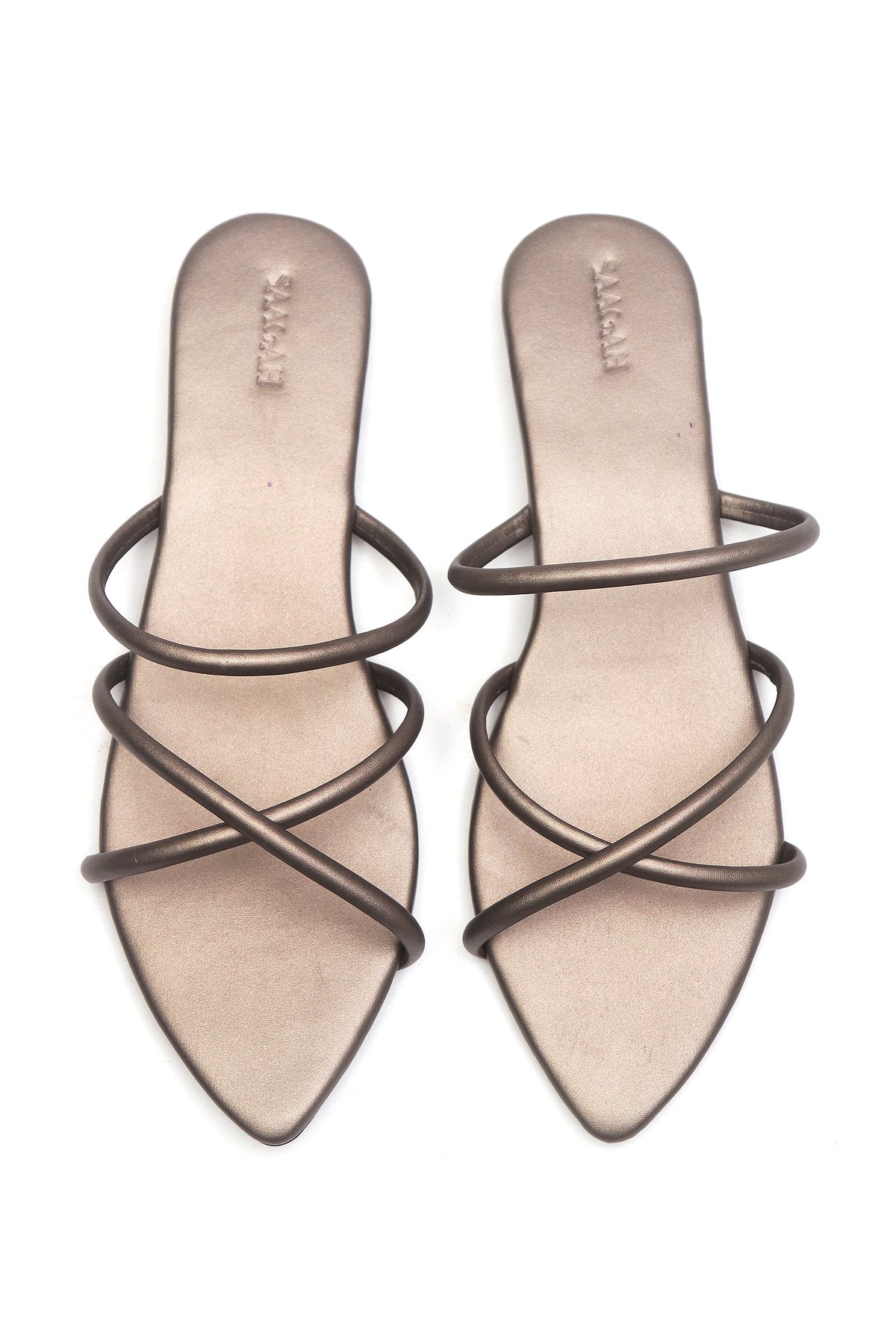 Metallic Taupe Cross-Strap Flat Slides サイズ EU37