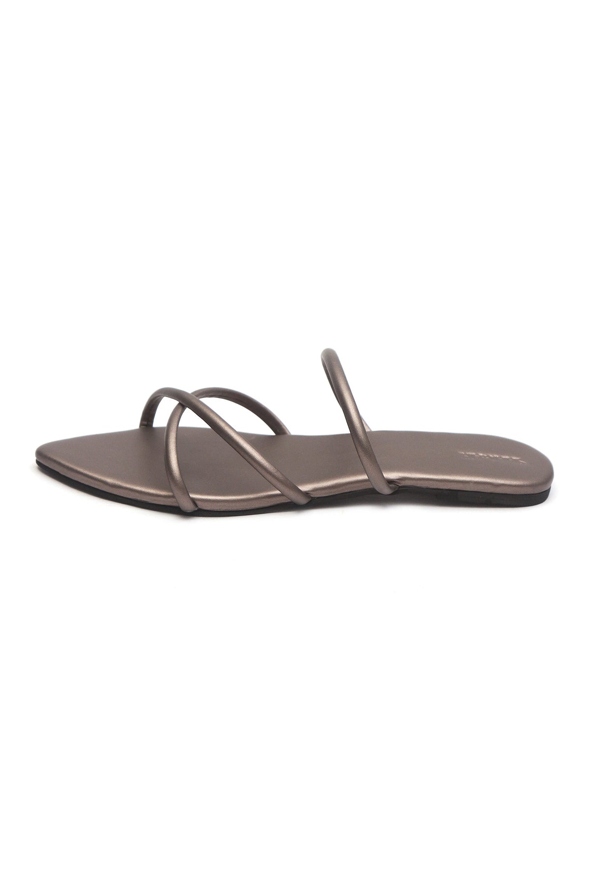 Metallic Taupe Cross-Strap Flat Slides サイズ EU38