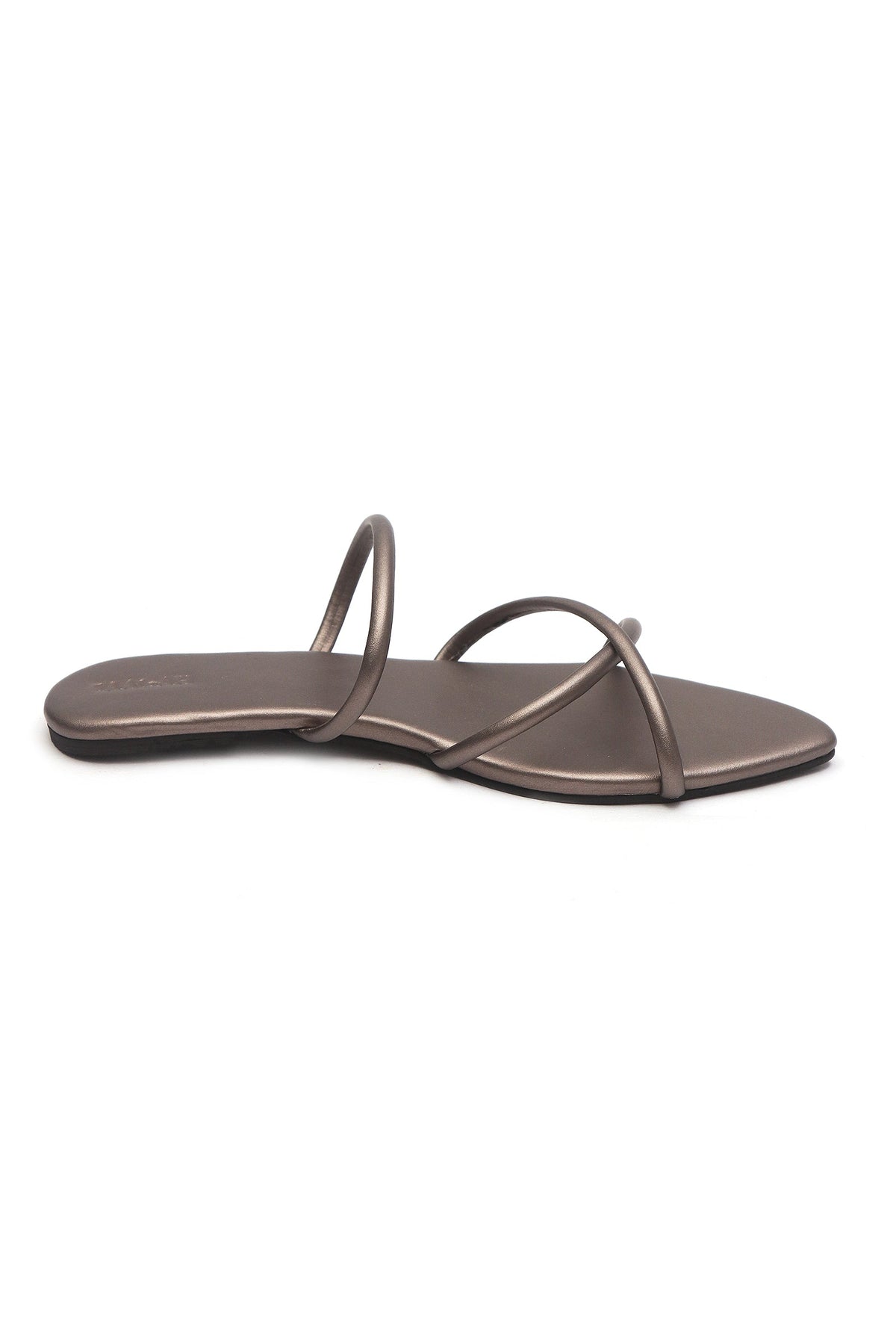 Metallic Taupe Cross-Strap Flat Slides サイズ EU41