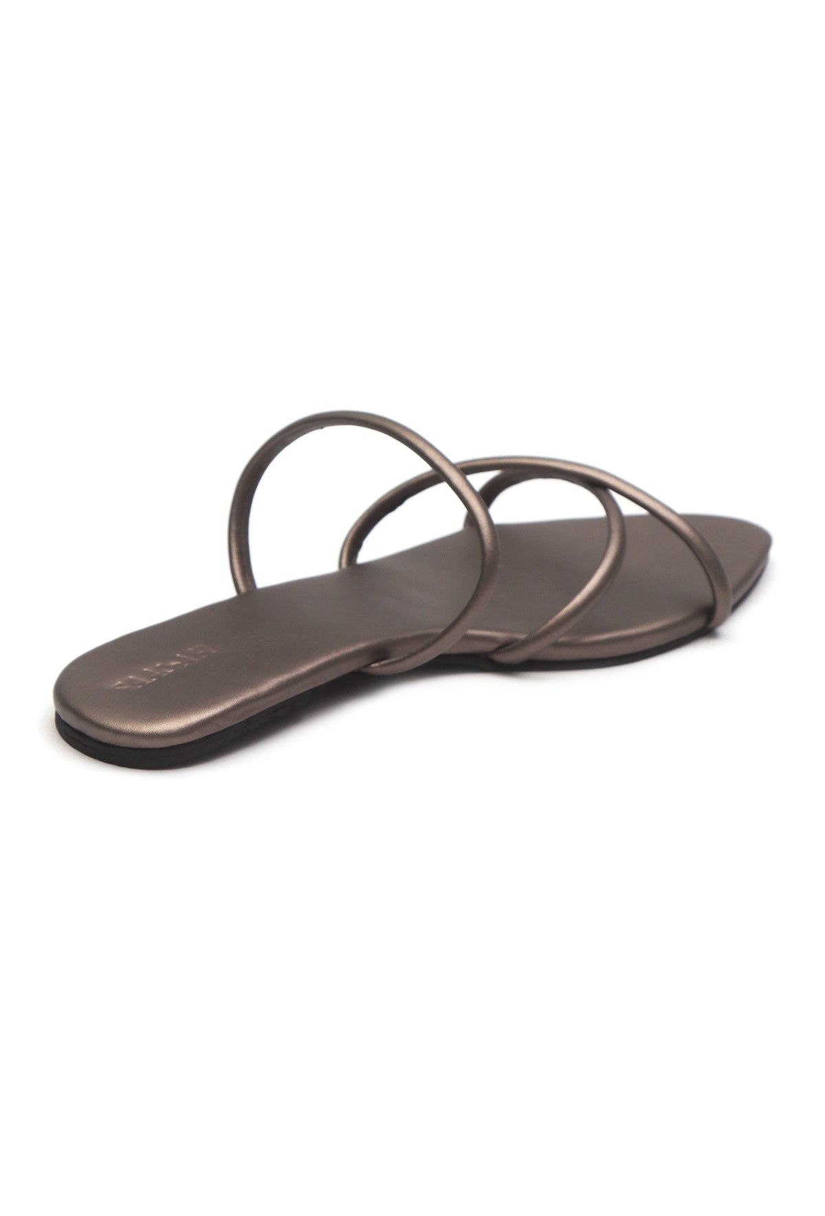 Metallic Taupe Cross-Strap Flat Slides サイズ EU35