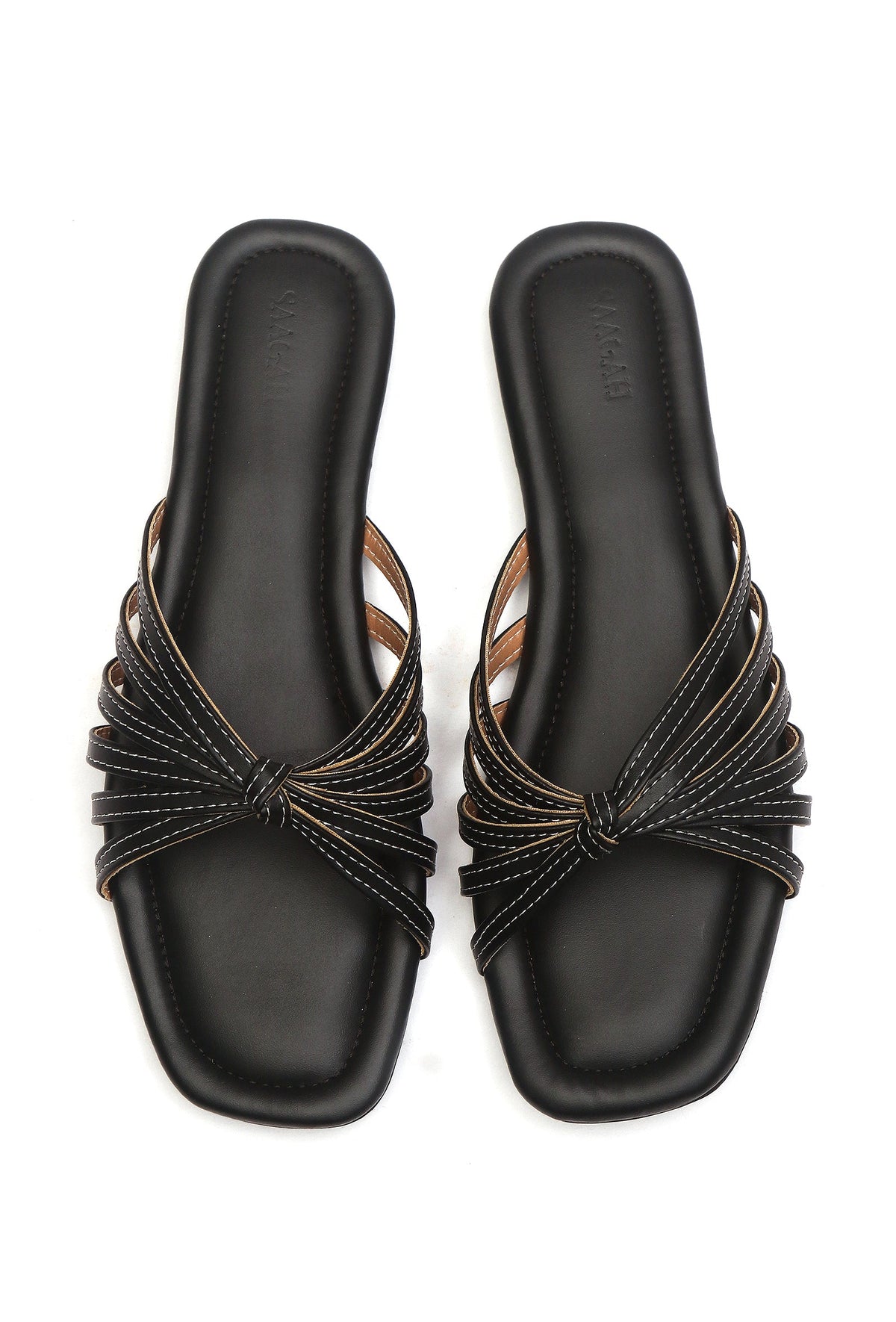 Black Knotted Multi-Strap Flat Slides サイズ EU41