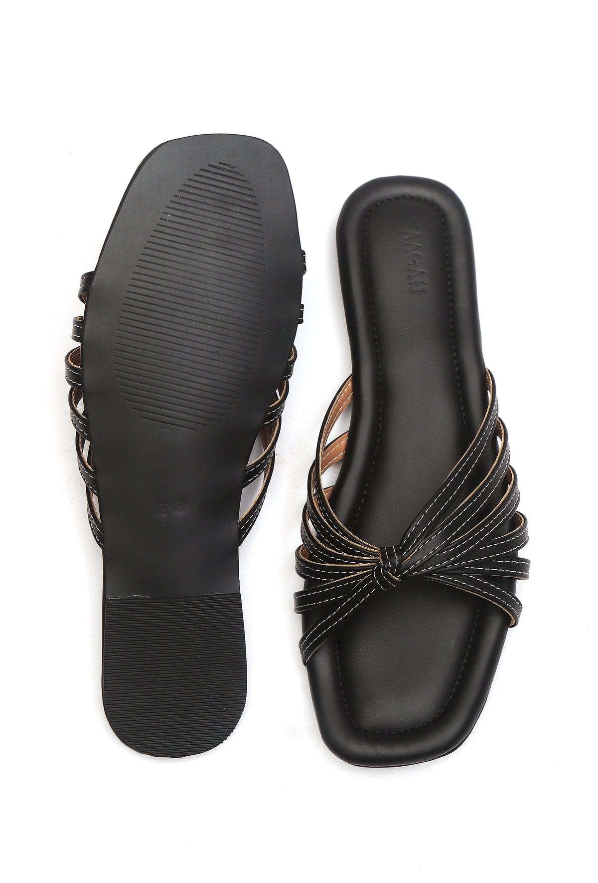 Black Knotted Multi-Strap Flat Slides サイズ EU41
