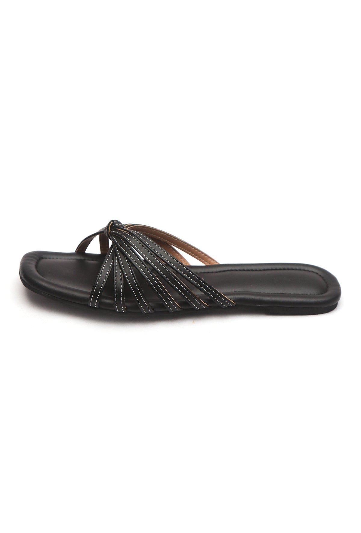 Black Knotted Multi-Strap Flat Slides サイズ EU37