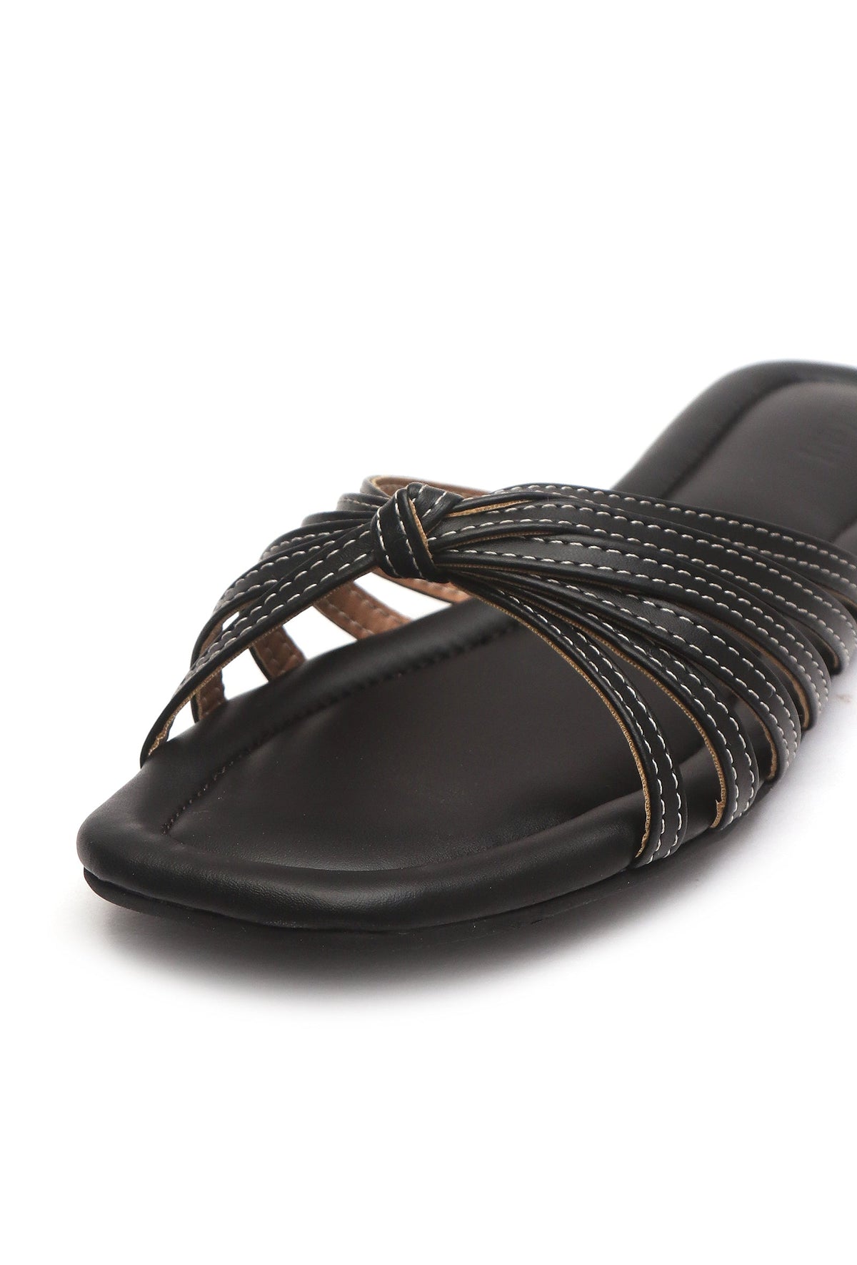 Black Knotted Multi-Strap Flat Slides サイズ EU42