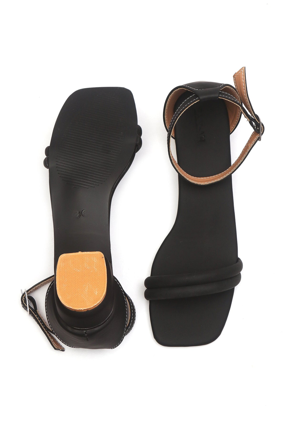 Black Double-Strap Ankle-Buckle Heeled Sandals サイズ EU36
