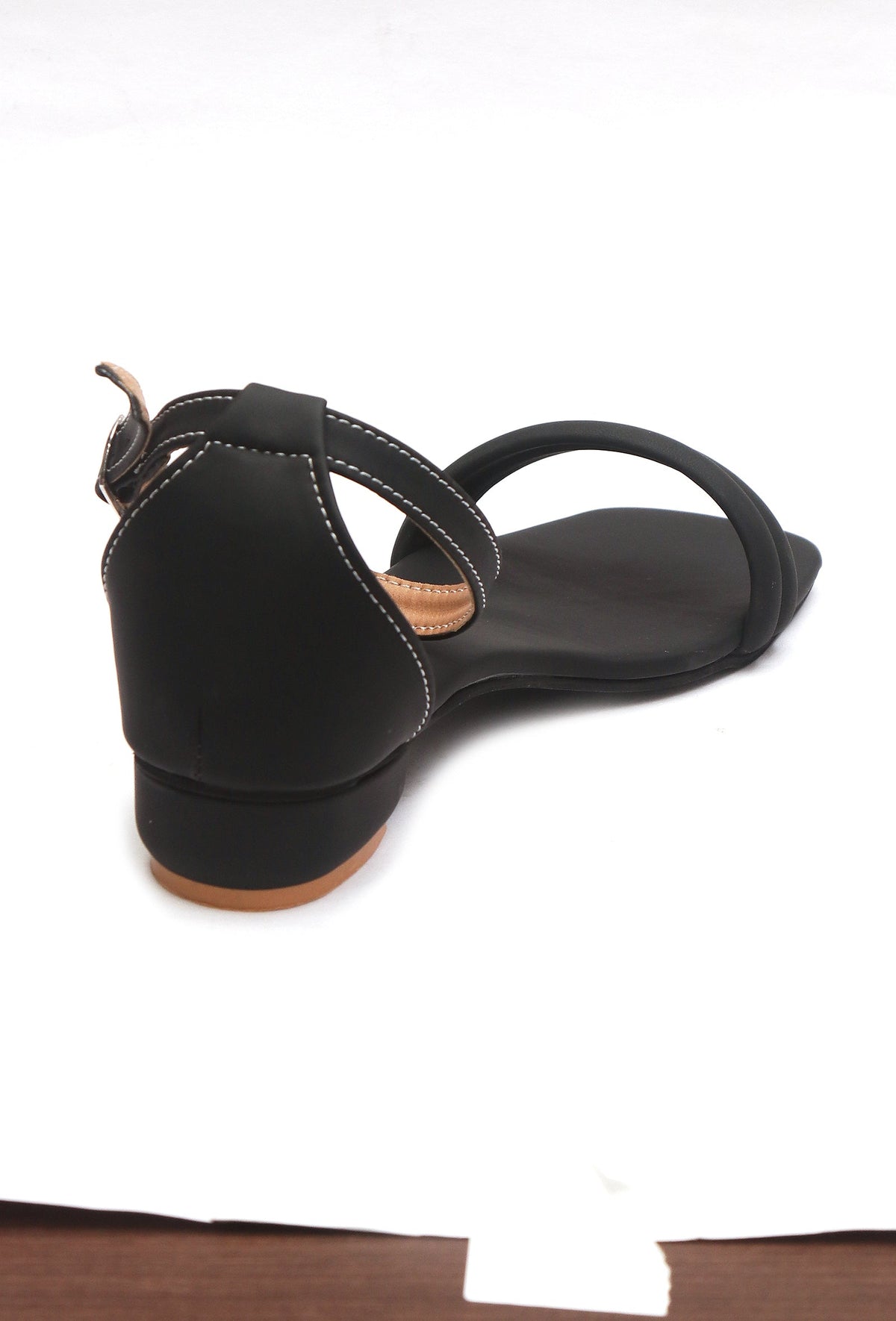 Black Double-Strap Ankle-Buckle Heeled Sandals サイズ EU35