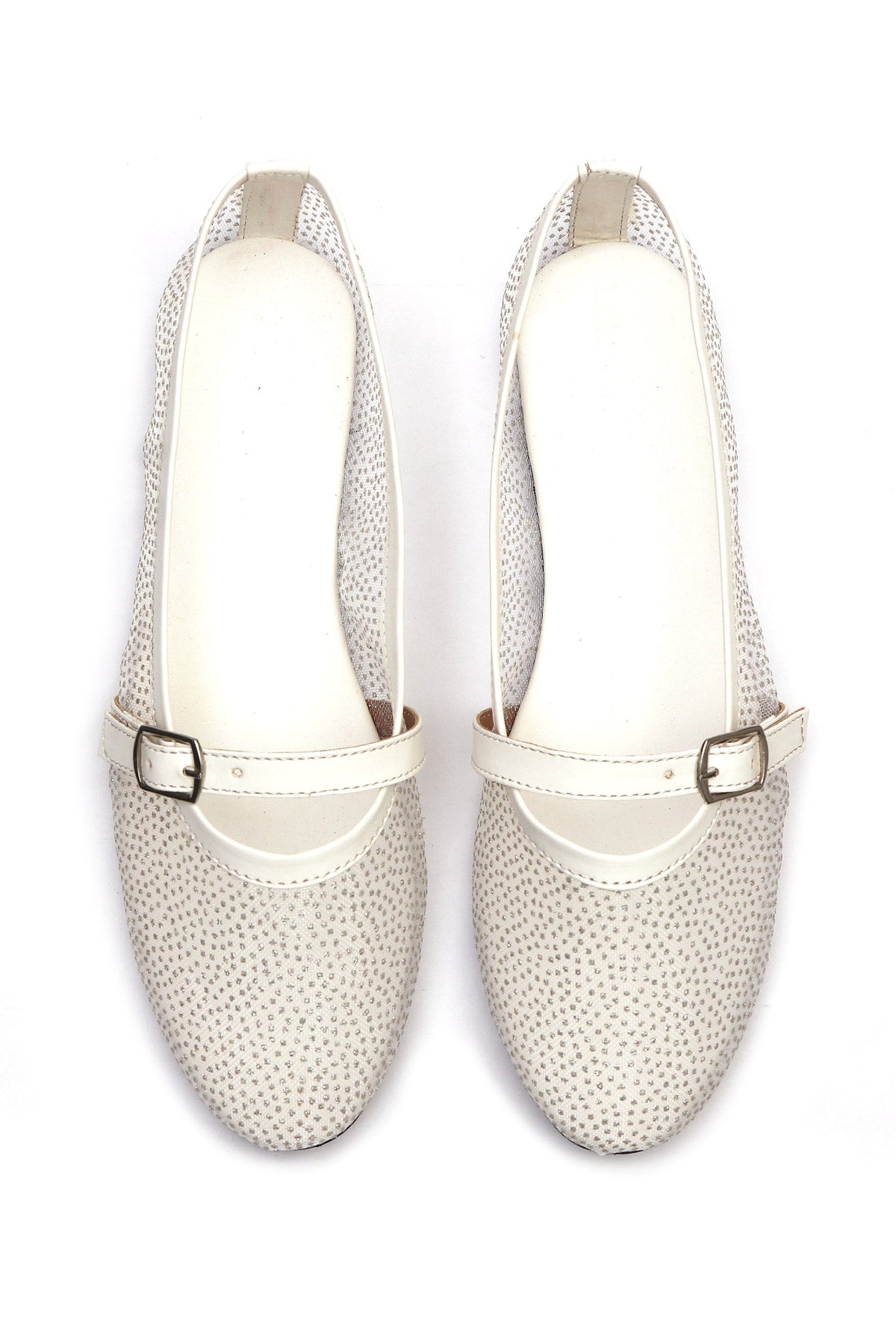 White Shimmer Mary Jane Ballet Flats サイズ EU40