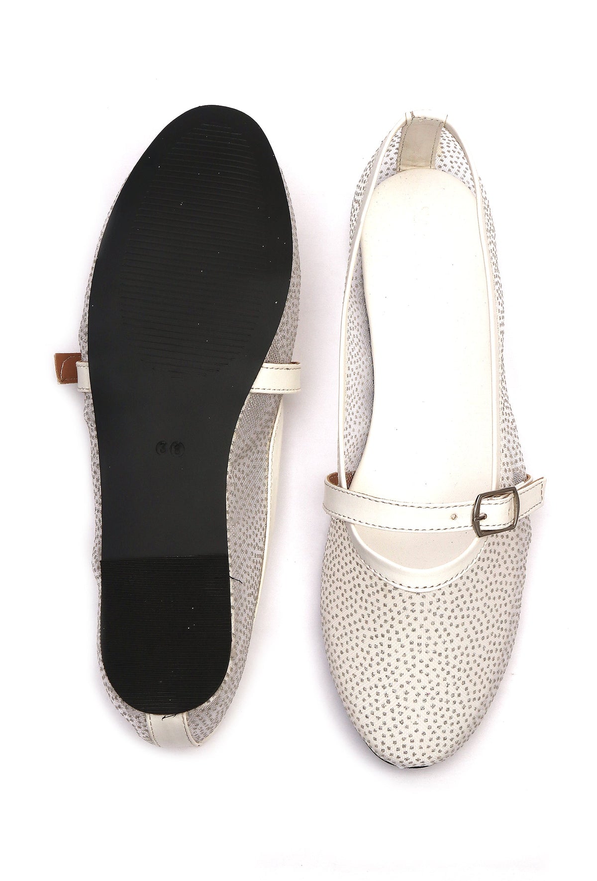 White Shimmer Mary Jane Ballet Flats サイズ EU38