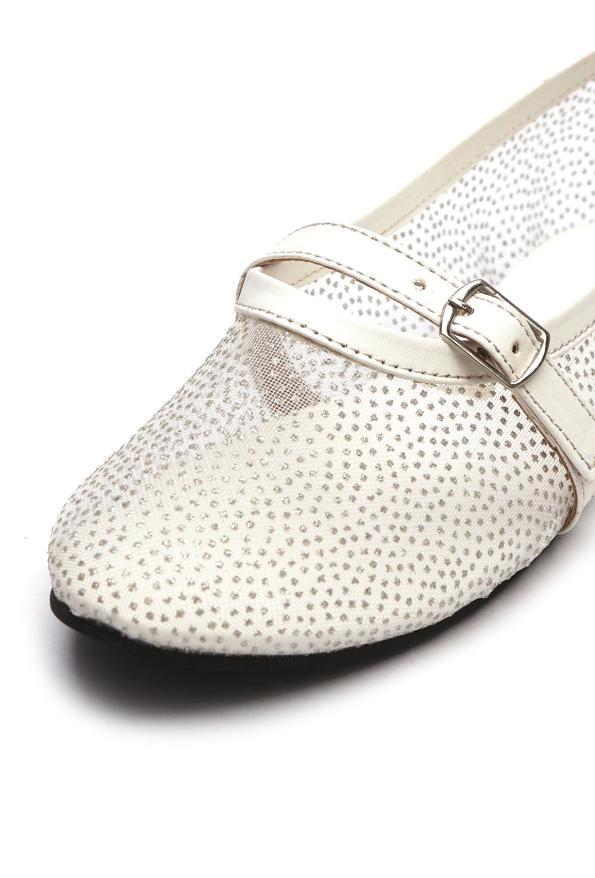 White Shimmer Mary Jane Ballet Flats サイズ EU36