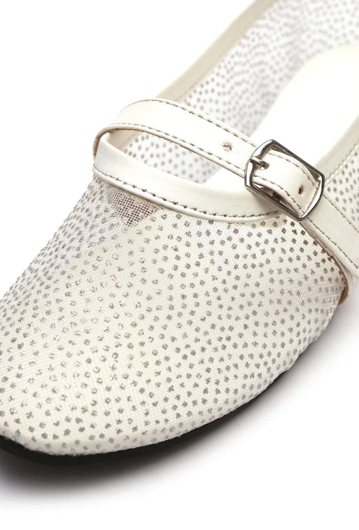 White Shimmer Mary Jane Ballet Flats サイズ EU41