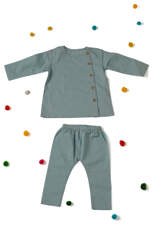 Set of 2: Candy Blue Short Cotton Kurta and Pajama サイズ 4〜5歳