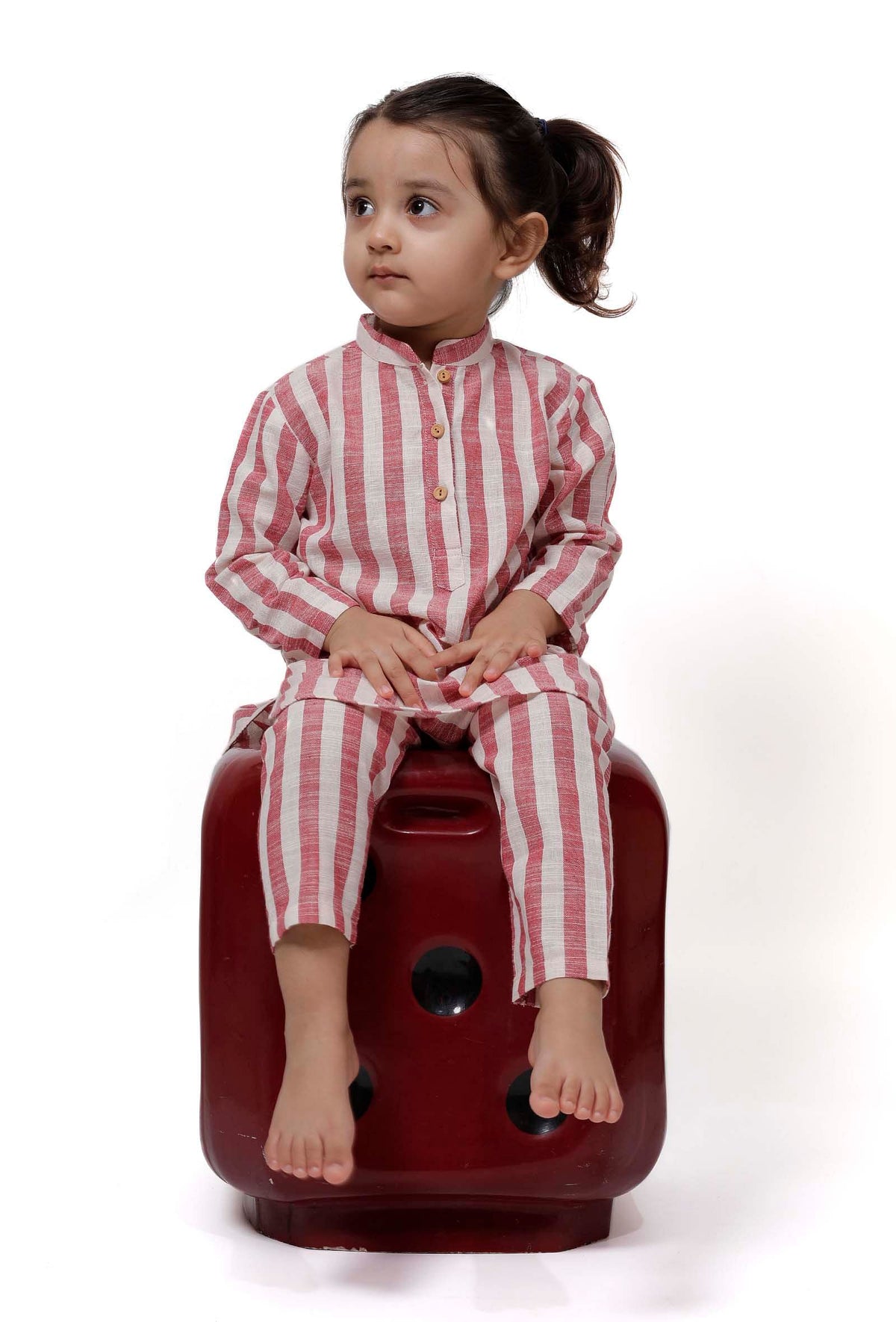 Set of 2: Pink Stripe U Cut Kurta Pyjama サイズ 4〜5歳