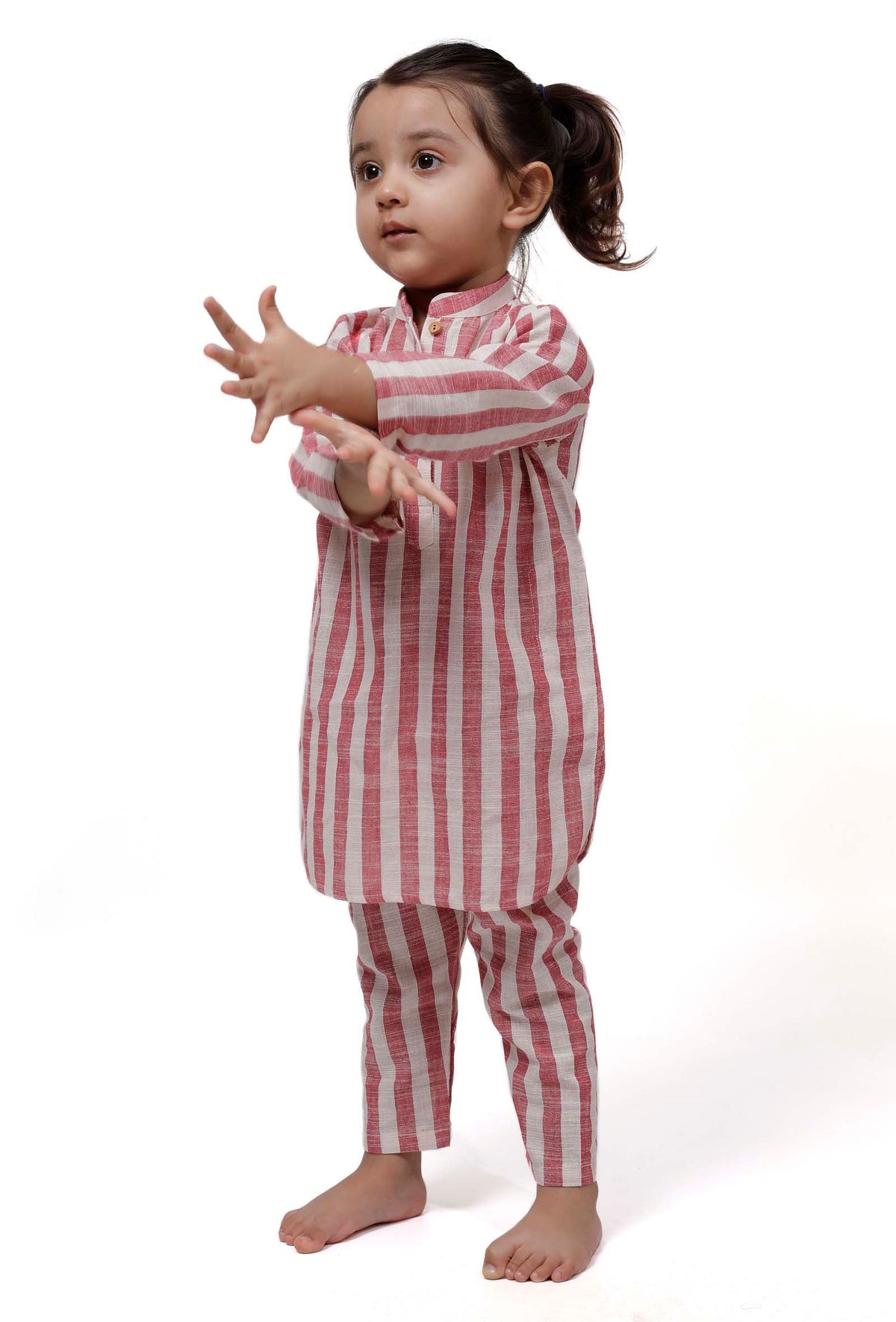 Set of 2: Pink Stripe U Cut Kurta Pyjama サイズ 0〜3か月