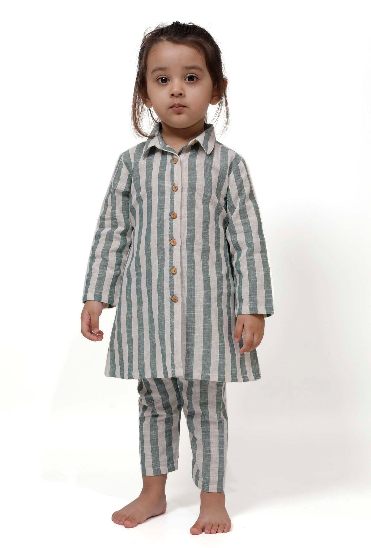 Set of 2 - Green Stripe Tunic Dress with Pants サイズ 9〜12か月