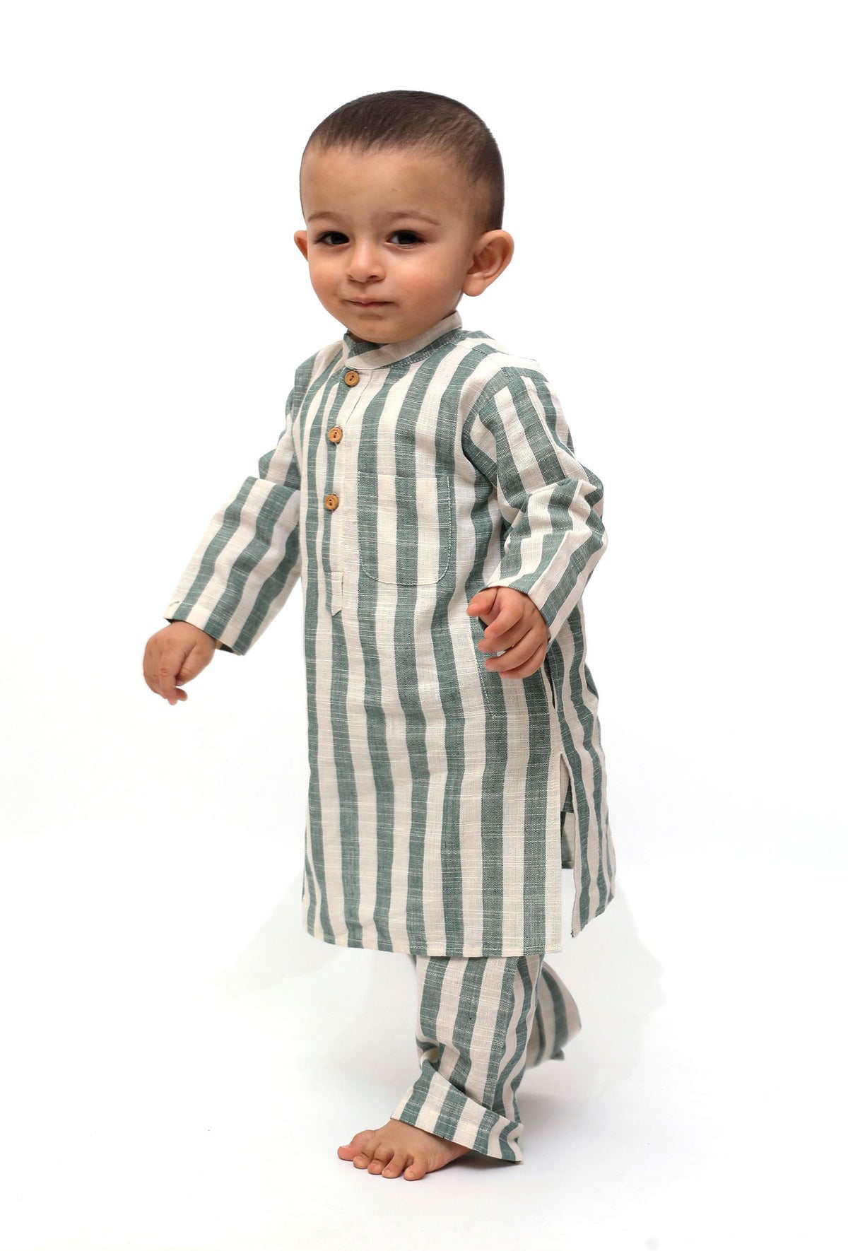 Set of 2 - Isla Green Stripe Tunic Kurta Pajama サイズ 3〜6か月