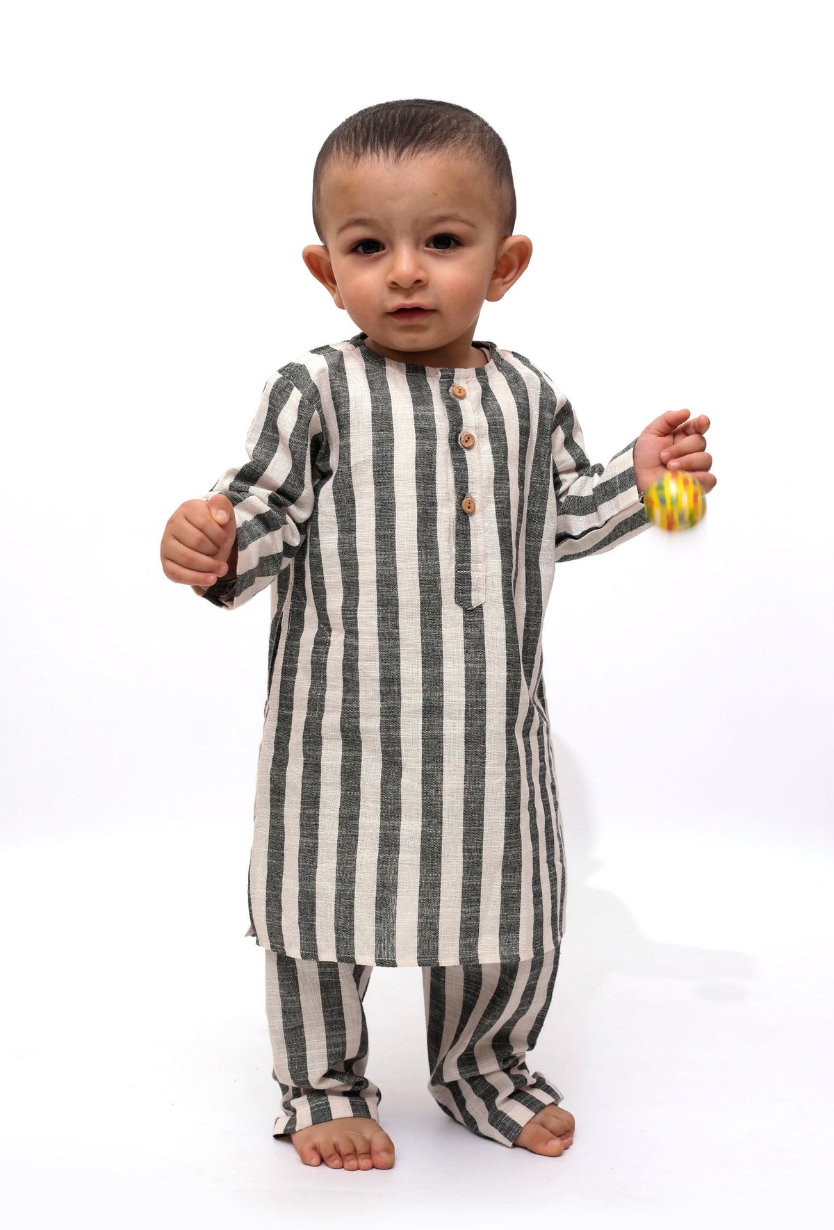 Set of 2 - Oswald Emerald Green Stripe Kurta Pajama サイズ 3〜4歳