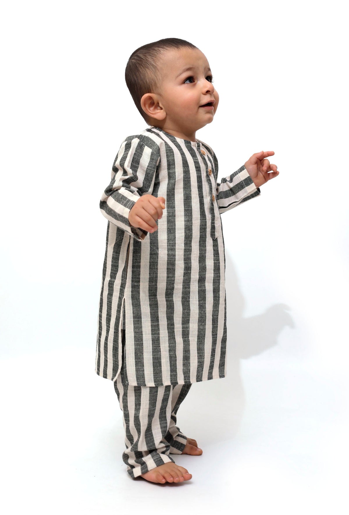 Set of 2 - Oswald Emerald Green Stripe Kurta Pajama サイズ 4〜5歳