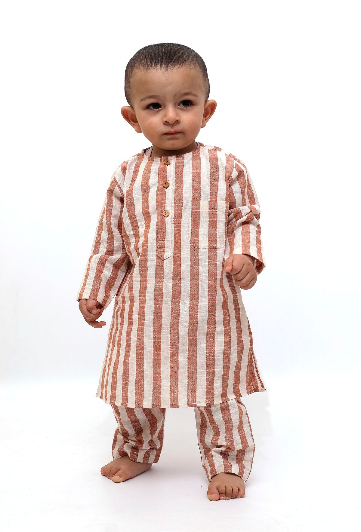 Set of 2 - Tangy Orange Stripes Tunic Kurta Pajama サイズ 12〜18か月