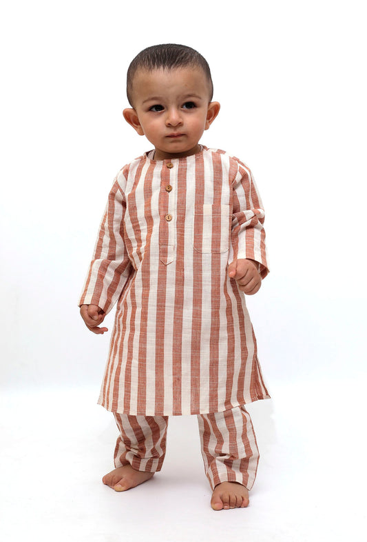 Set of 2 - Tangy Orange Stripes Tunic Kurta Pajama サイズ 12〜18か月