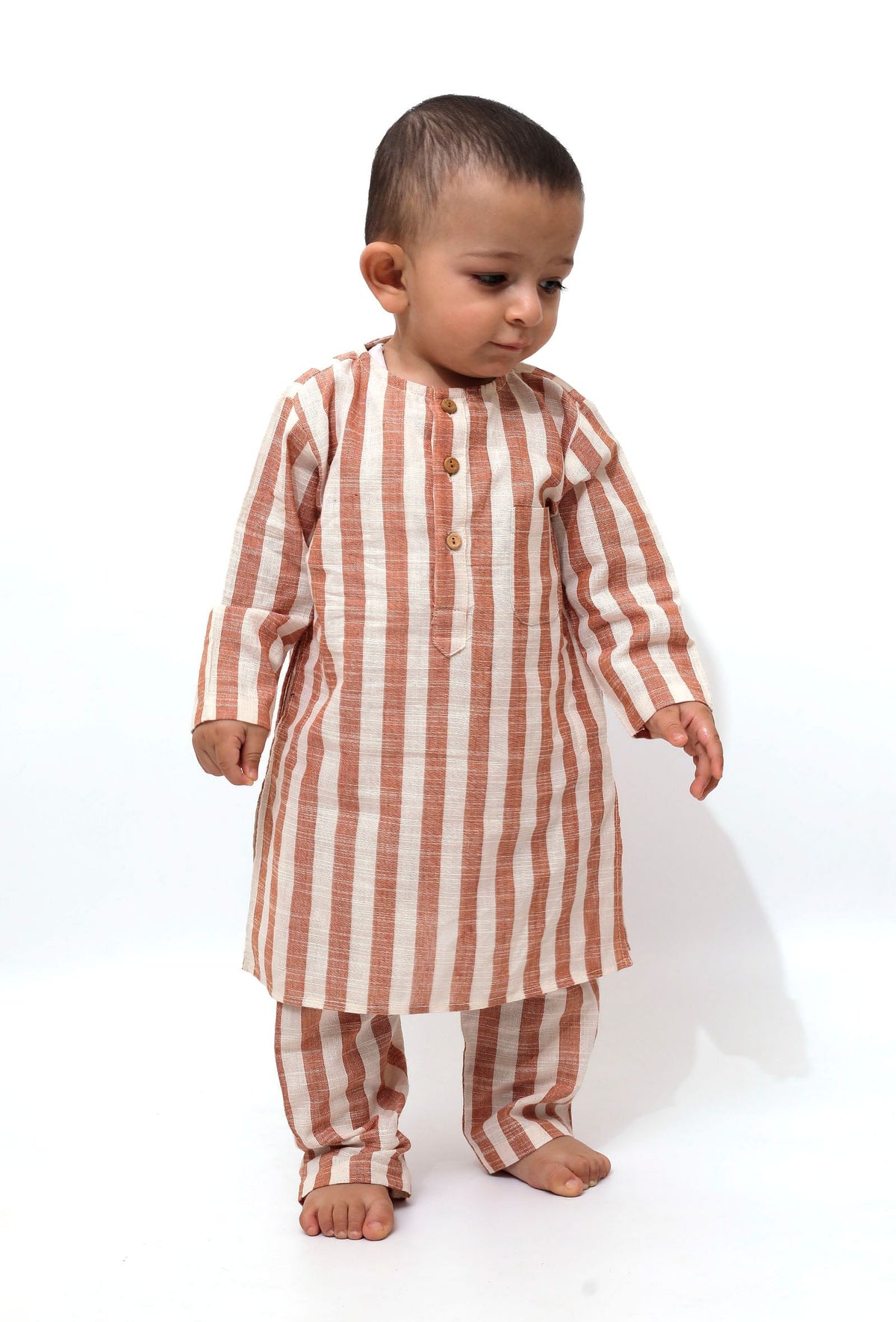Set of 2 - Tangy Orange Stripes Tunic Kurta Pajama サイズ 12〜18か月