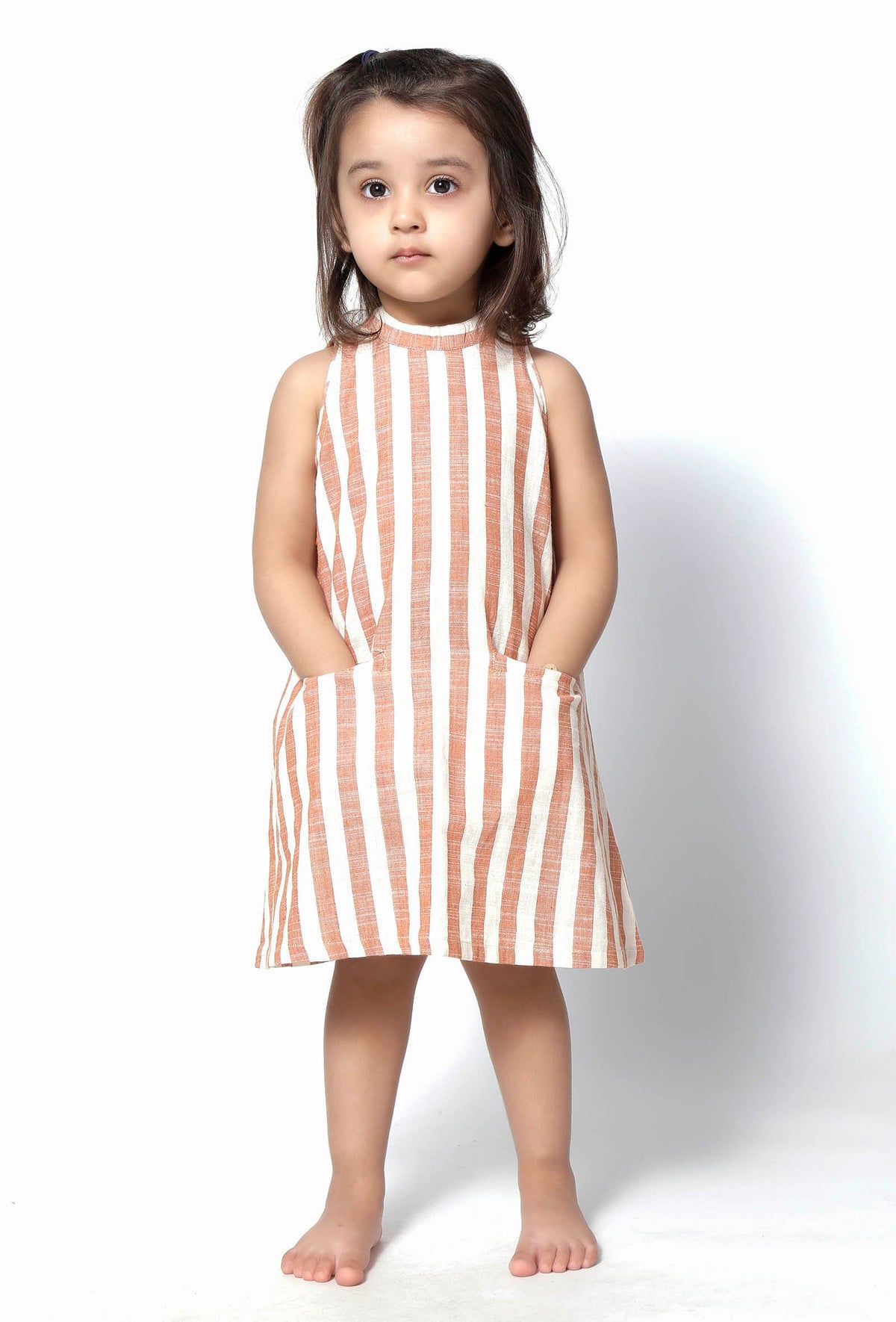 Enna Orange Stripes Halter Neck Cotton Dress サイズ 6〜9か月