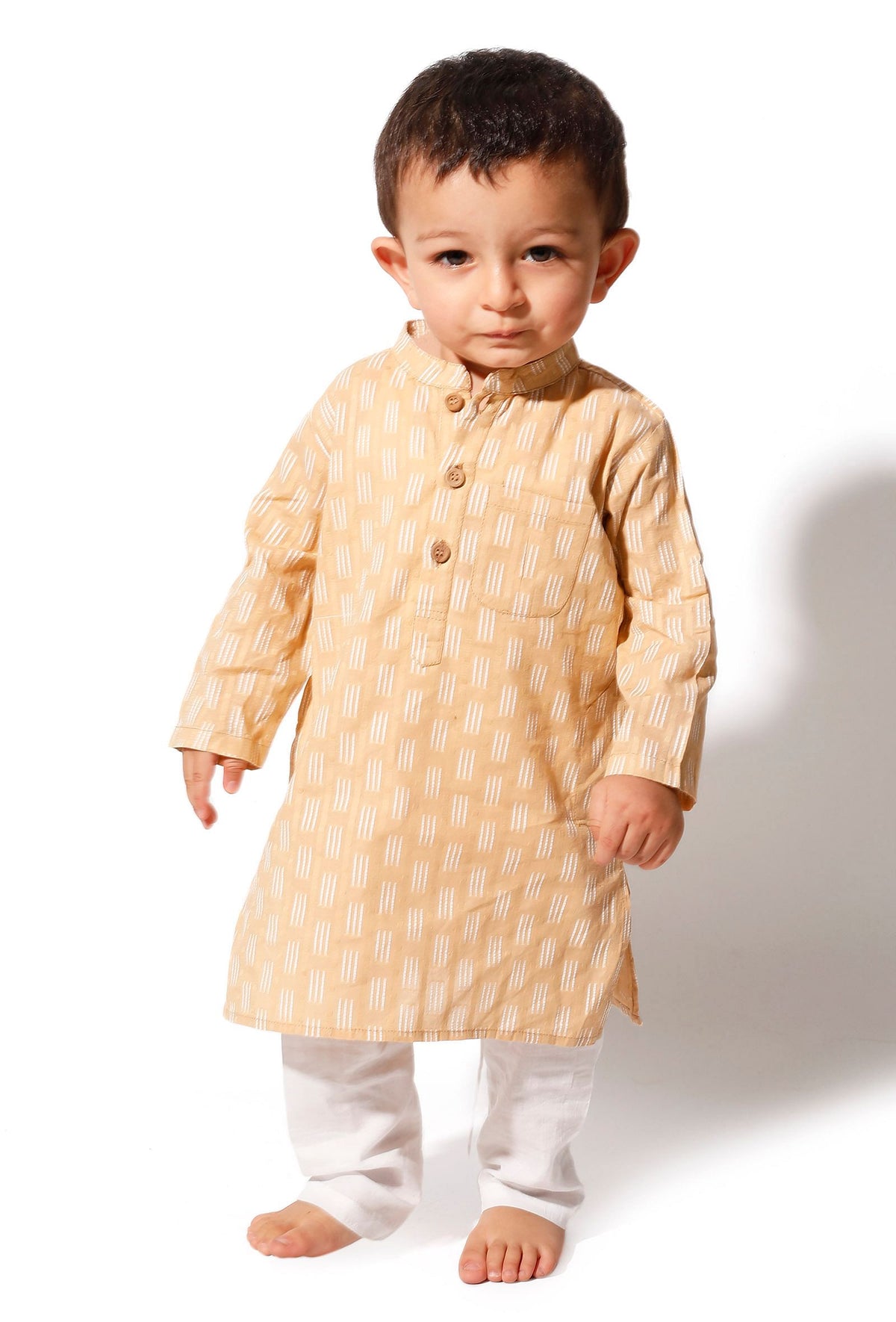 Caramel Brown Cotton Kurta Pyjama Set サイズ 3〜6か月